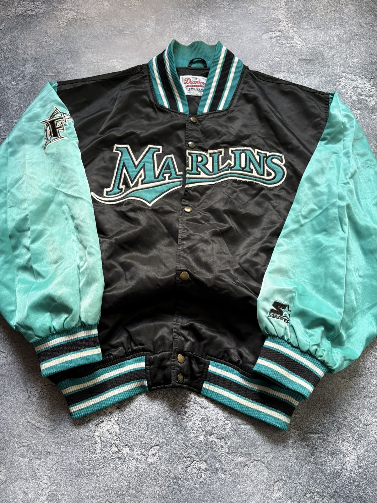 Starter Vintage 90s MLB Florida Marlins Starter Diamond Satin Jacket Size US L / EU 52-54 / 3 - 2 Thumbnail