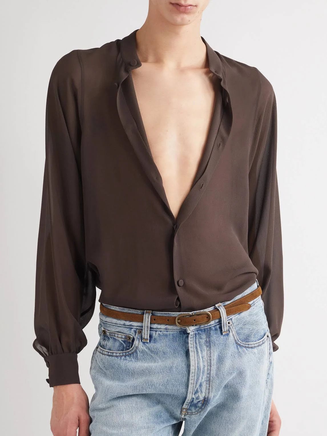 Saint Laurent Paris o1s1wg110724 Size: 85 / Allongee Buckle Thin Belt In Suede Size 32 - 4 Thumbnail