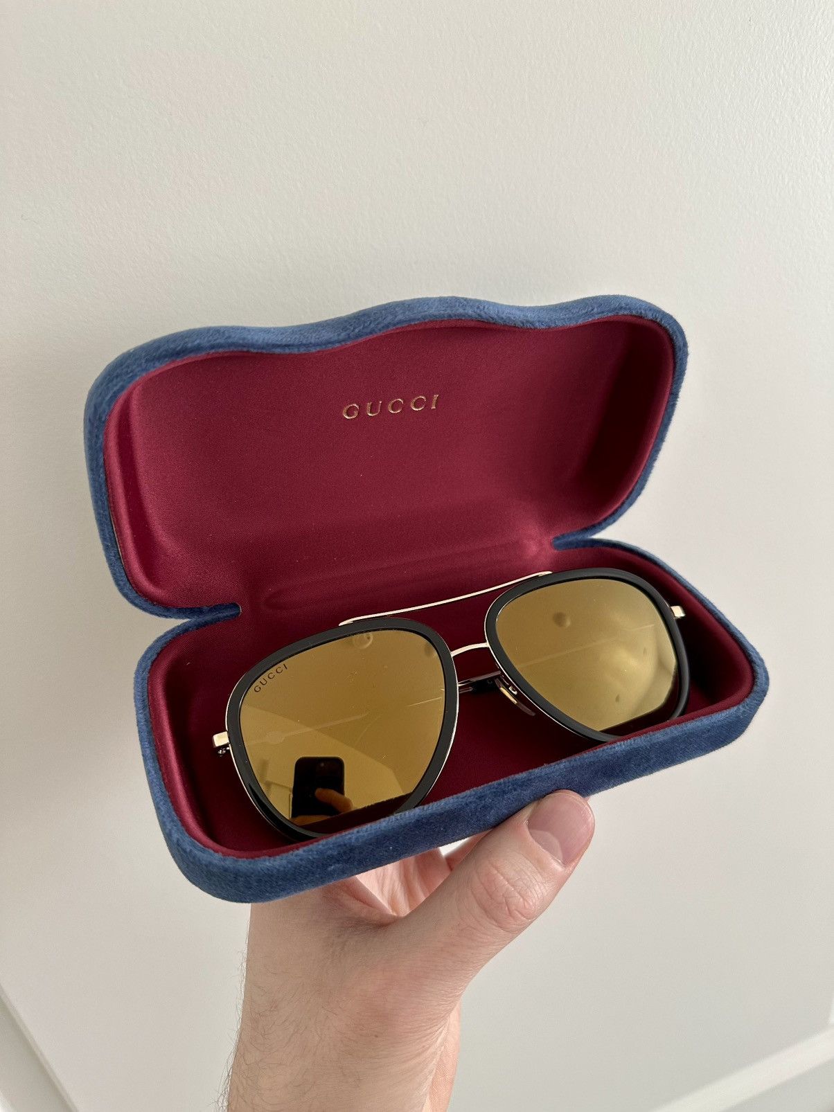 Gucci Gucci Aviator Pilot Sunglasses Gold Black 57mm Size ONE SIZE - 1 Thumbnail