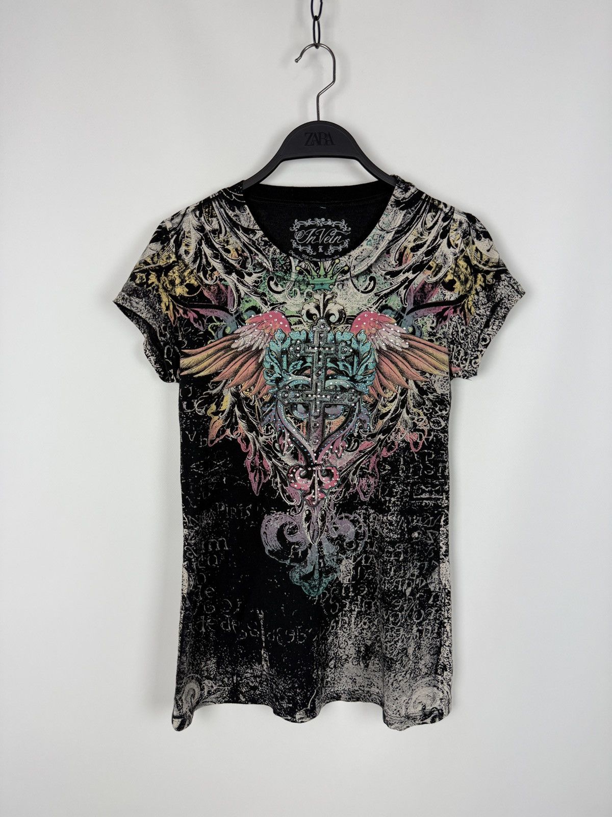 Vintage Y2K Vintage In Vein Angel Wings All Over Print Babydoll Tee Size L / US 10 / IT 46 - 3 Thumbnail