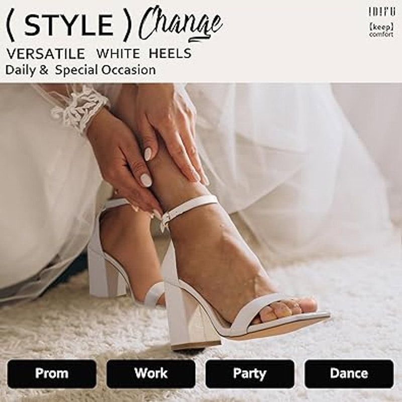 Other Idifu White Faux Leather Block Heel Ankle Strap Shoes 9 Size US 9 / IT 39 - 6 Thumbnail