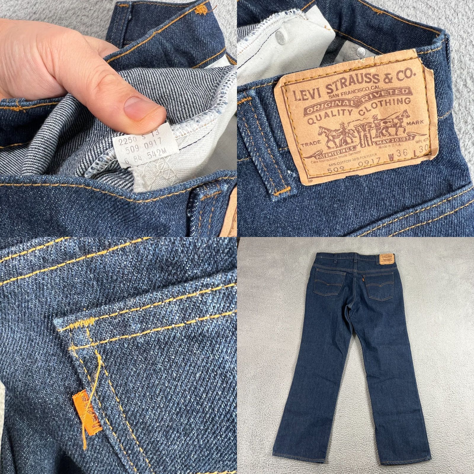 Levi's VINTAGE Levis Jeans Mens 36x30 Blue Orange Tab 509 0917 Cotton Blend USA 80s Size US 36 / EU 52 - 8 Thumbnail