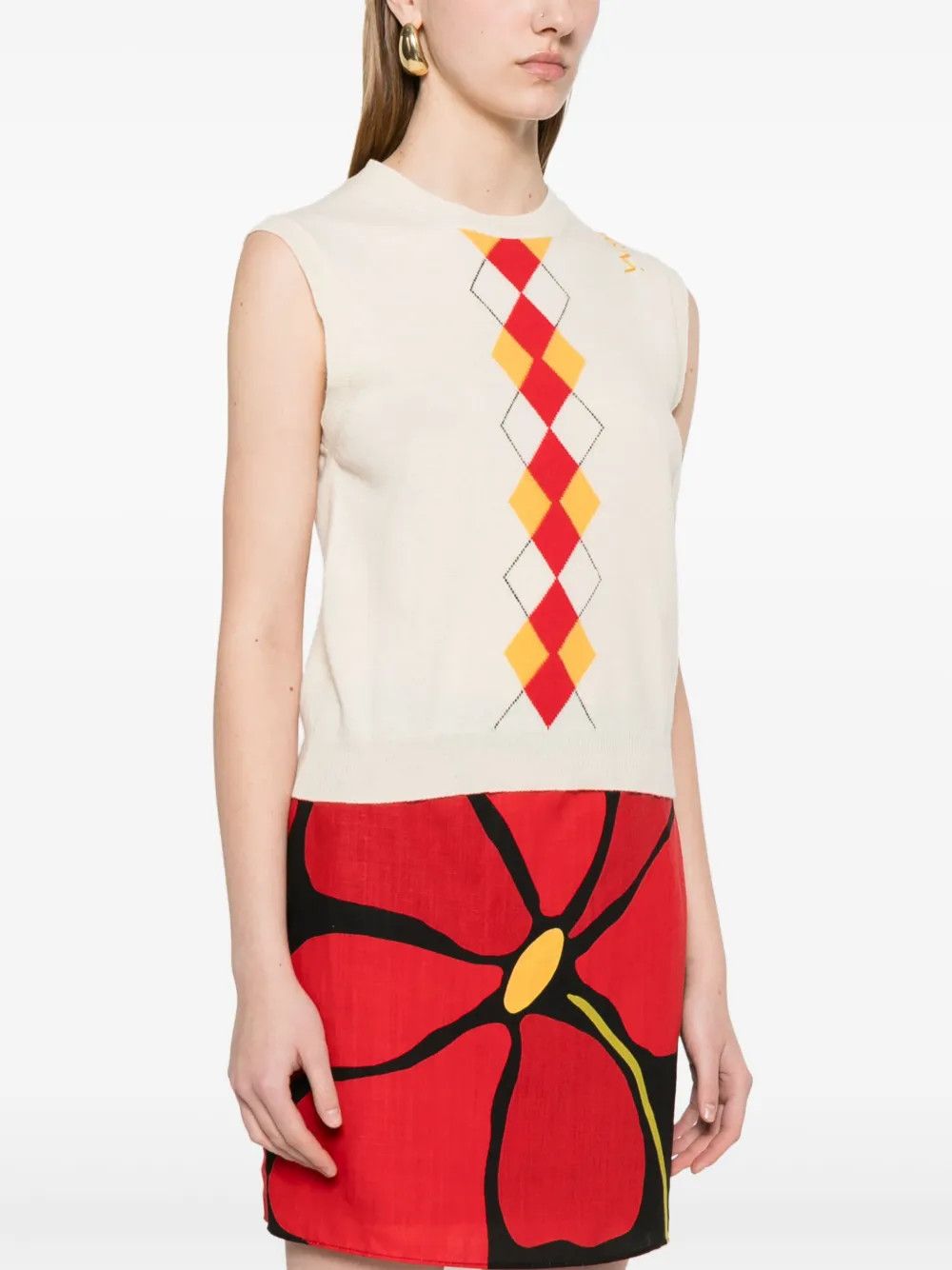 Marni o1w1db10426 Argyle-Pattern Vest in Light Beige Size S / US 4 / IT 40 - 2 Thumbnail