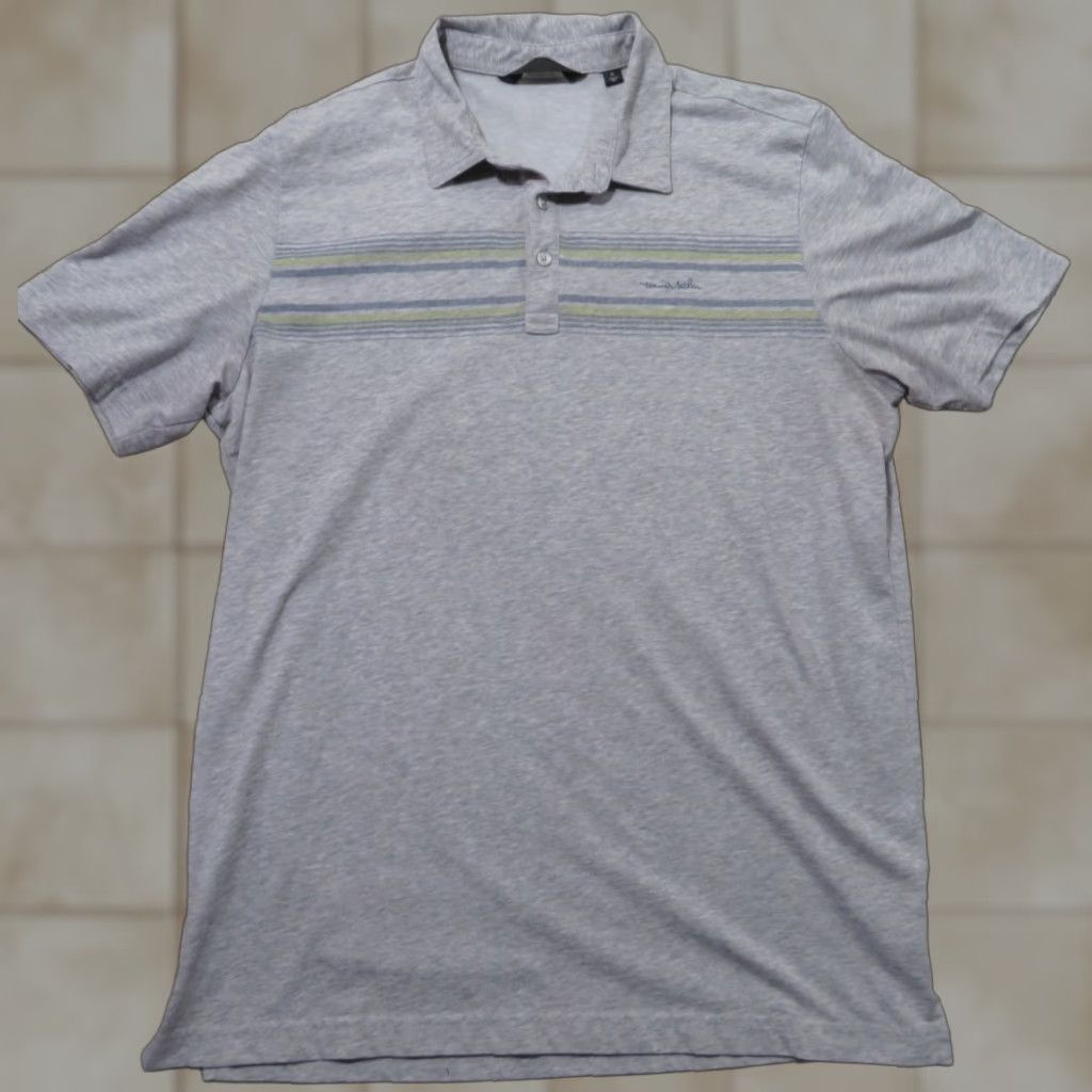 TravisMathew Travis Mathew Polo Shirt Men XL Gray Blue Yellow Stripes Short Sleeve Casual Logo Golf Size US XL / EU 56 / 4 - 1 Thumbnail