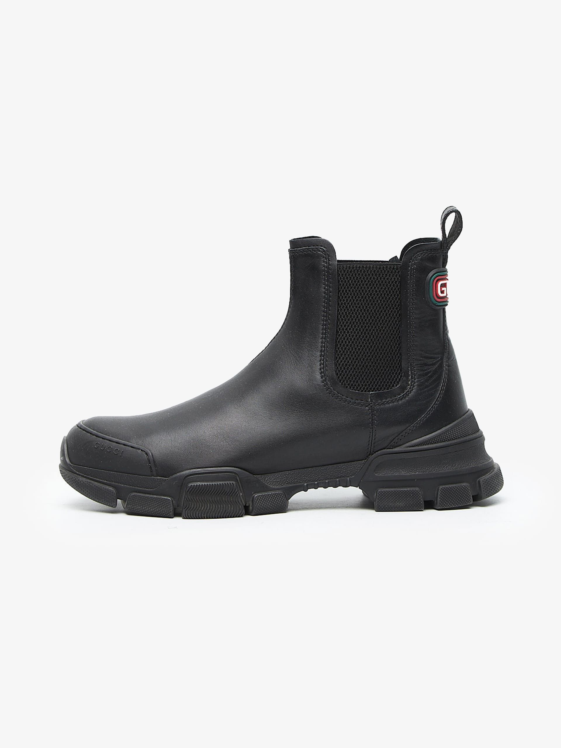 image of Gucci Black Tractor Sole Chelsea Boots, Men's (Size 10)