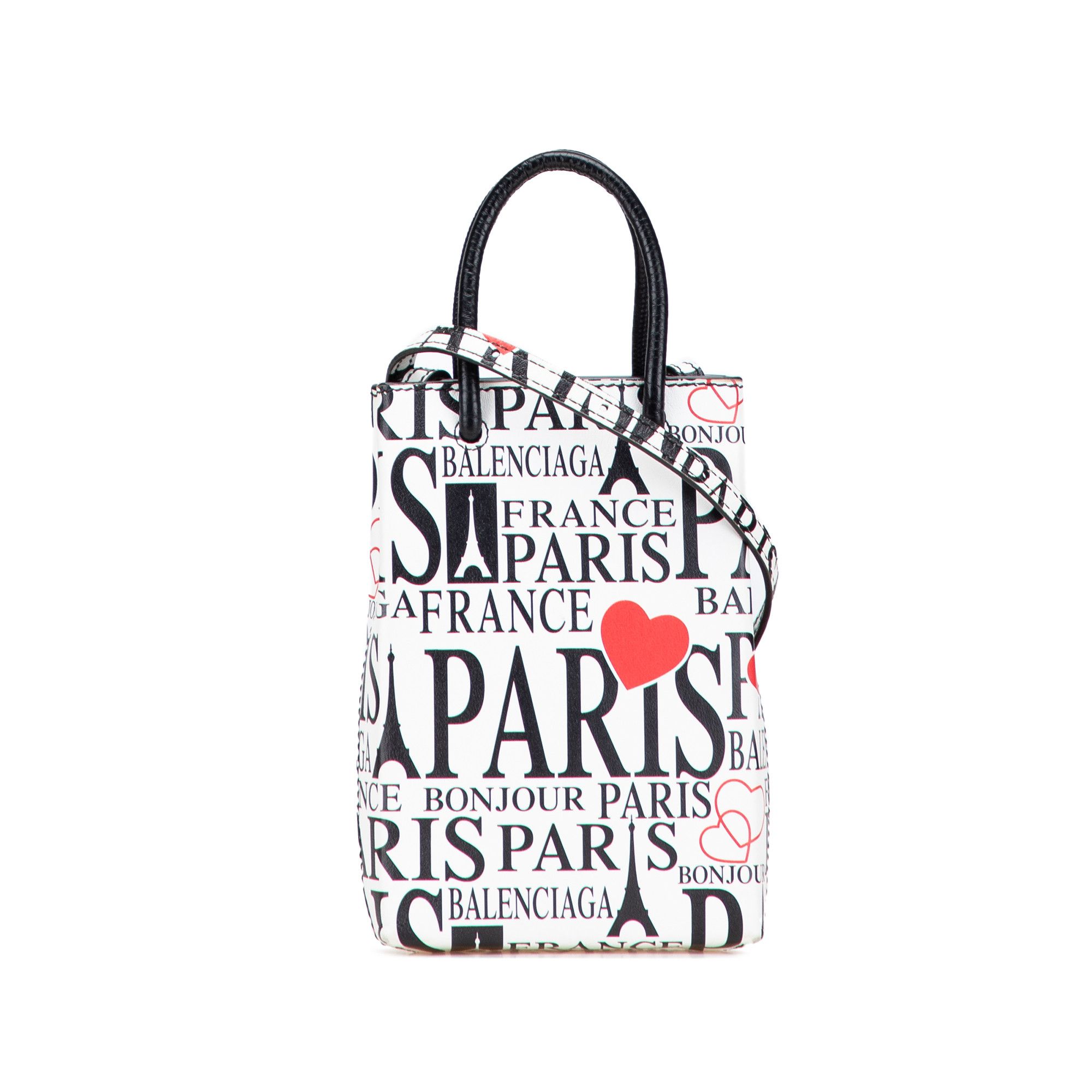Balenciaga Balenciaga Mini Calfskin Bonjour Paris Shopping Phone Holder Size ONE SIZE - 1 Thumbnail