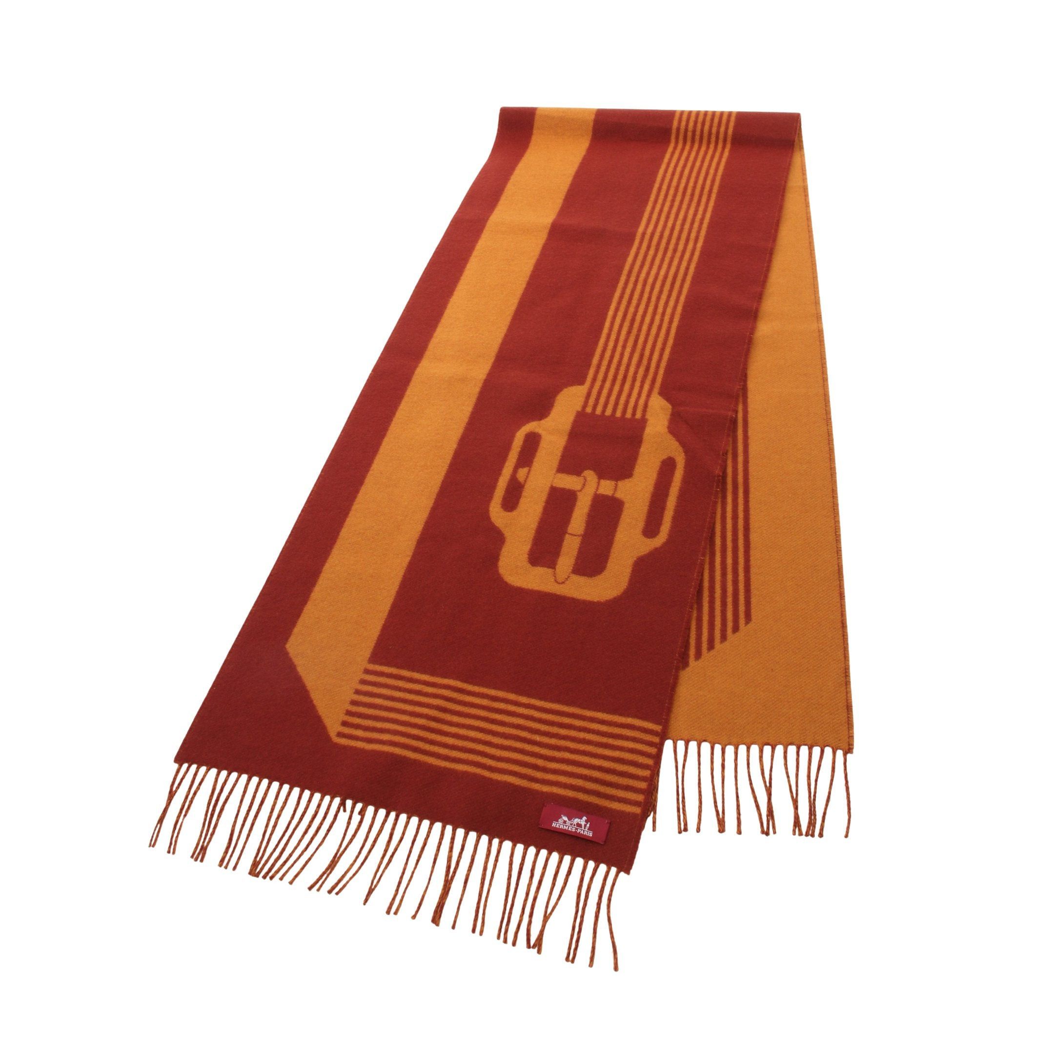 Hermes Hermes Sangle Ah Bookle Scarf Cashmere Red Brown Orange Size ONE SIZE - 1 Thumbnail