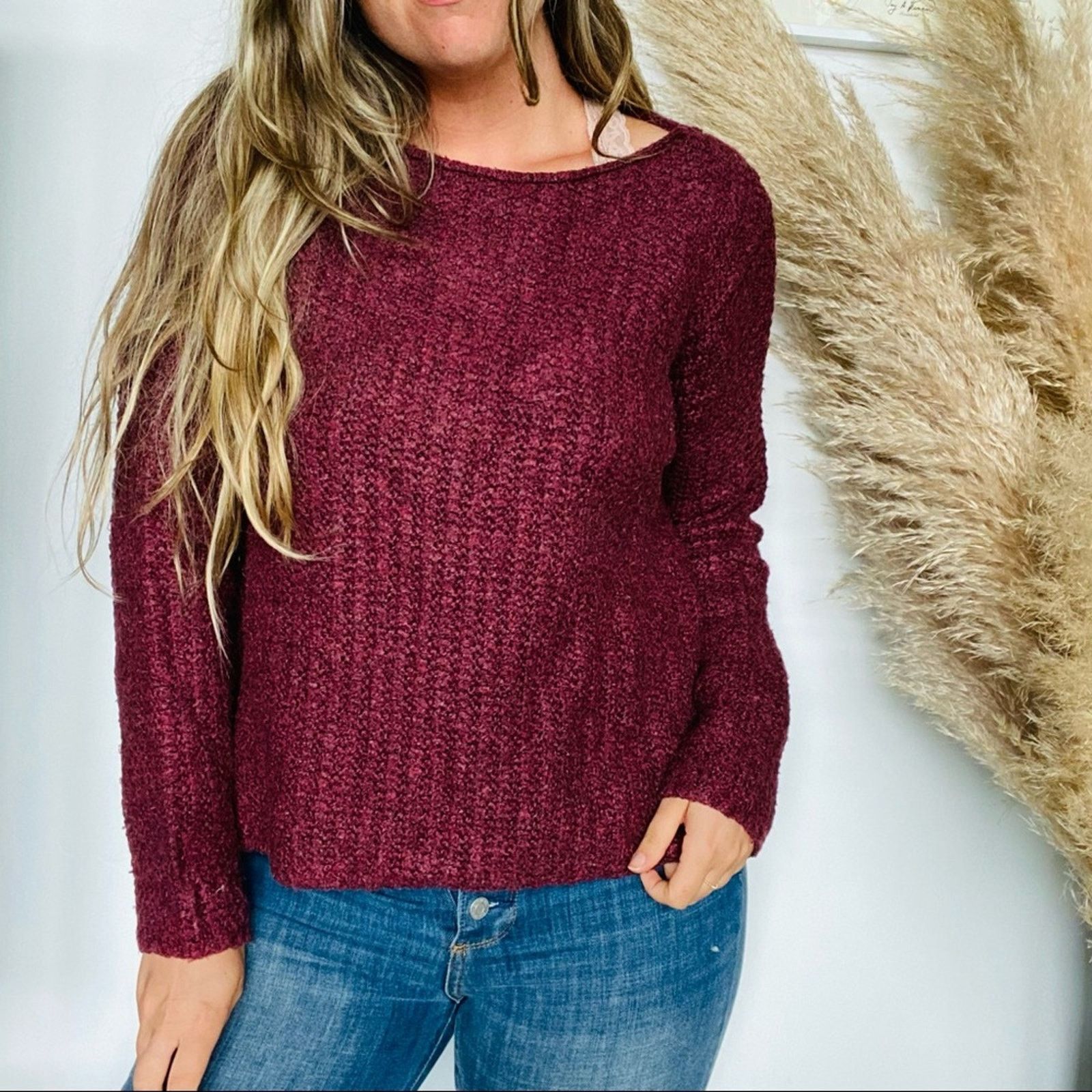 Lou & Grey LOU & GREY Burgundy Maroon Side Slit Knit Pullover Sweater Size S / US 4 / IT 40 - 2 Thumbnail
