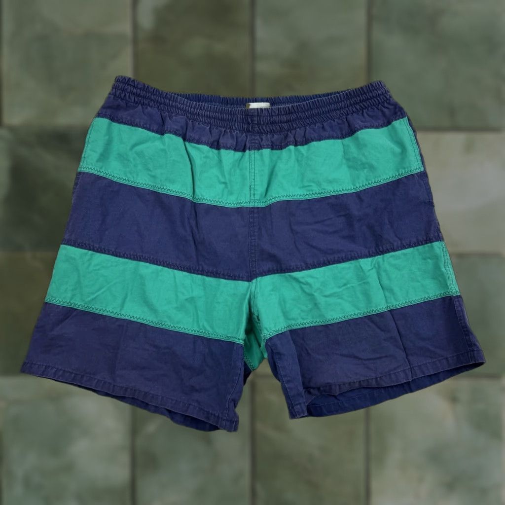 Vintage VINTAGE Key Elements Swim Trunks Adult Large Blue Green Striped Shorts Beach 90s Size US 33 - 1 Thumbnail