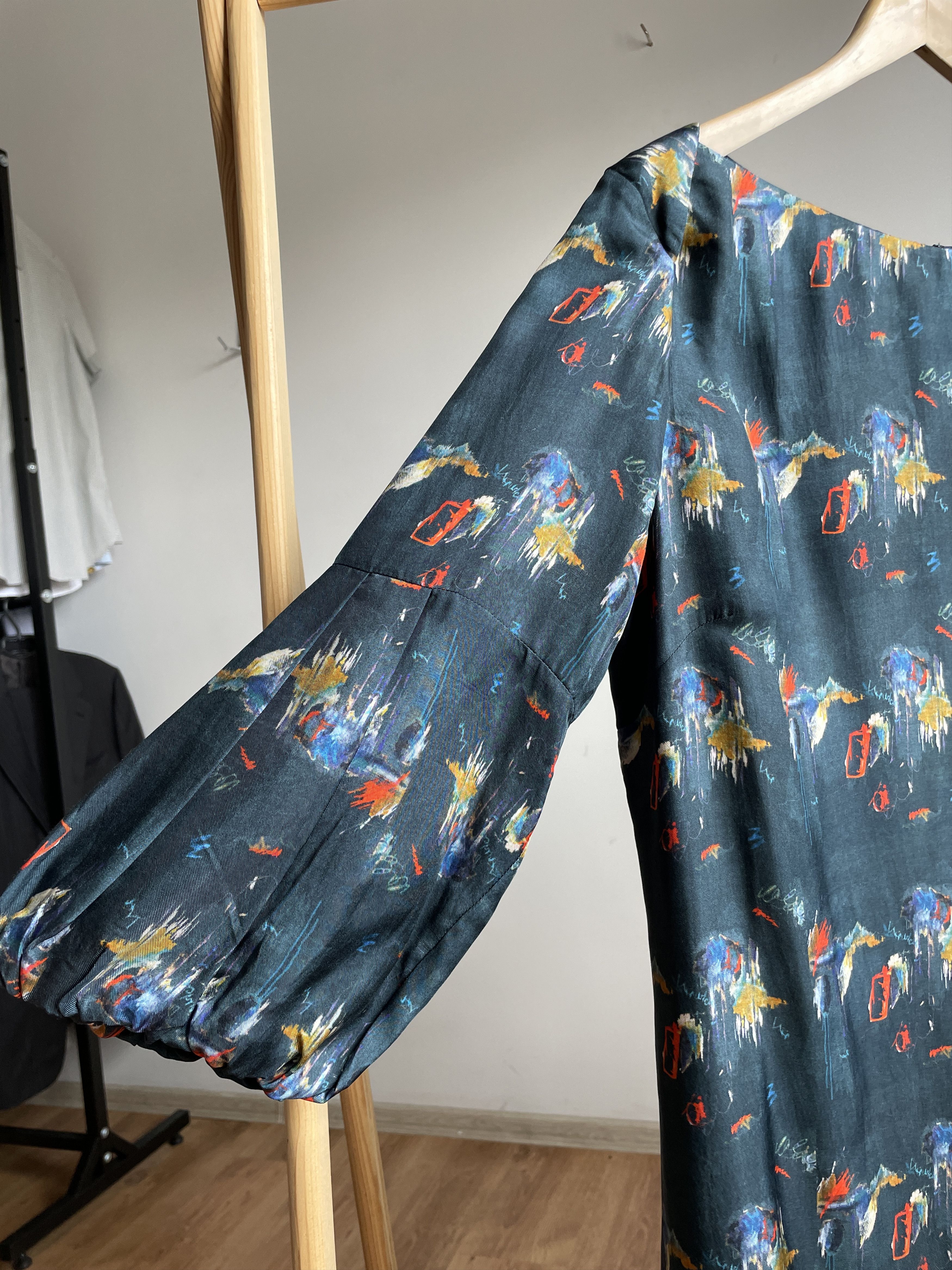 Designer Toast Boat Neck Balloon Sleeve Silk Midi Dress Size UK 16 Size XL / US 12-14 / IT 48-50 - 4 Thumbnail