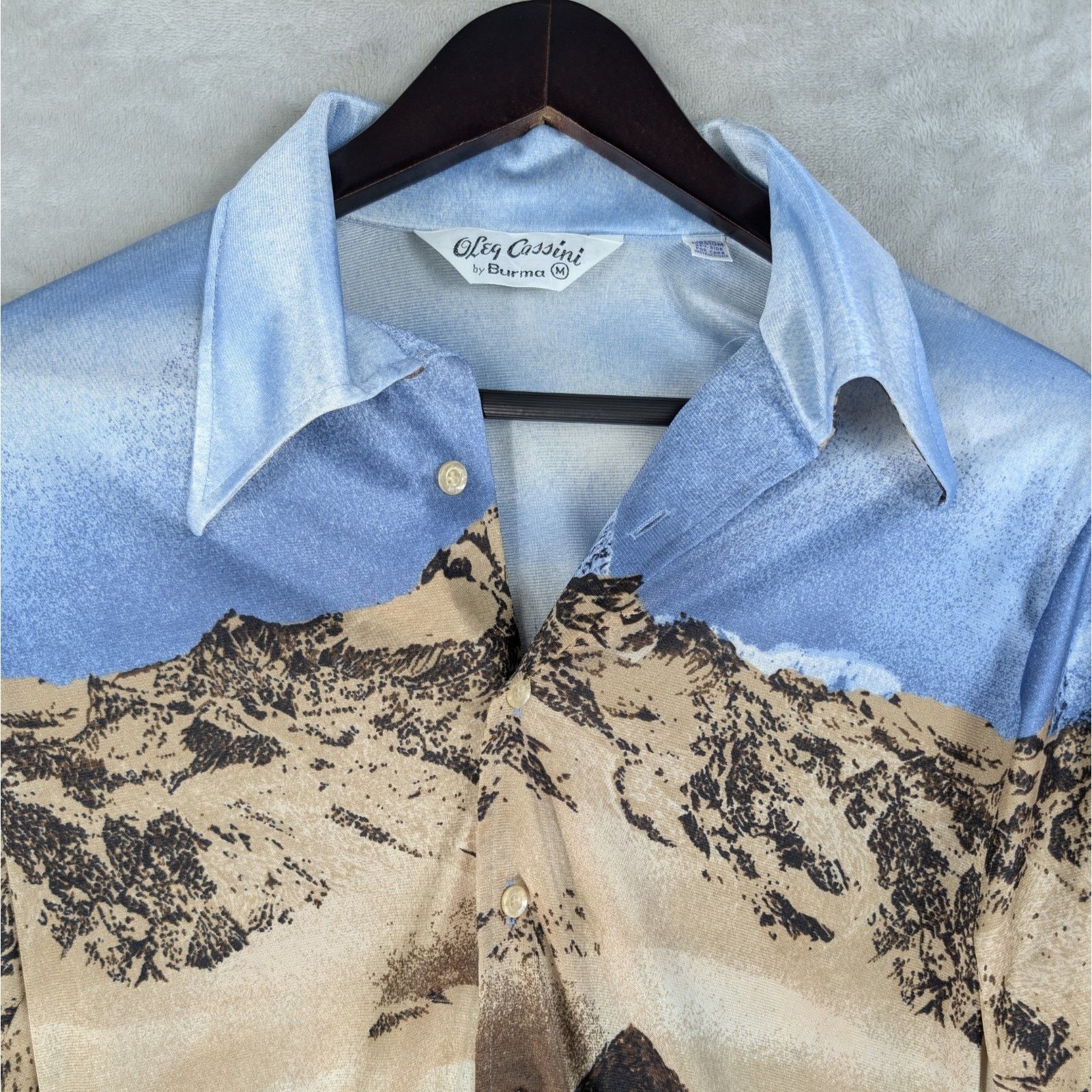 Oleg Cassini Vtg Oleg Cassini by Burma 70s Mountain Print Disco Shirt Men Size US M / EU 48-50 / 2 - 2 Thumbnail