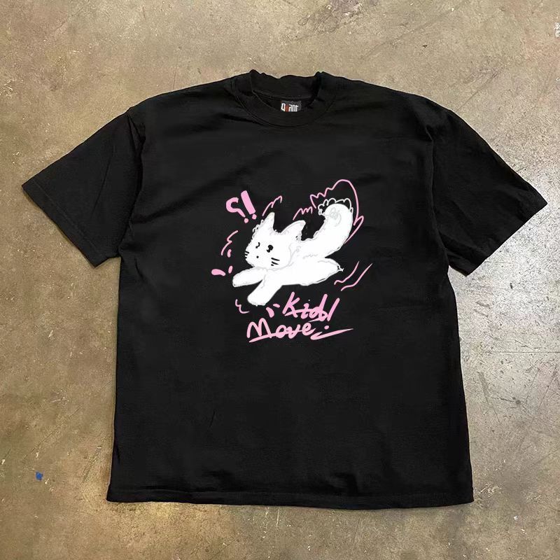 Japanese Brand × Vintage Black Loose Cute Cat Printed Short Sleeve T-Shirt Size US L / EU 52-54 / 3 - 1 Thumbnail