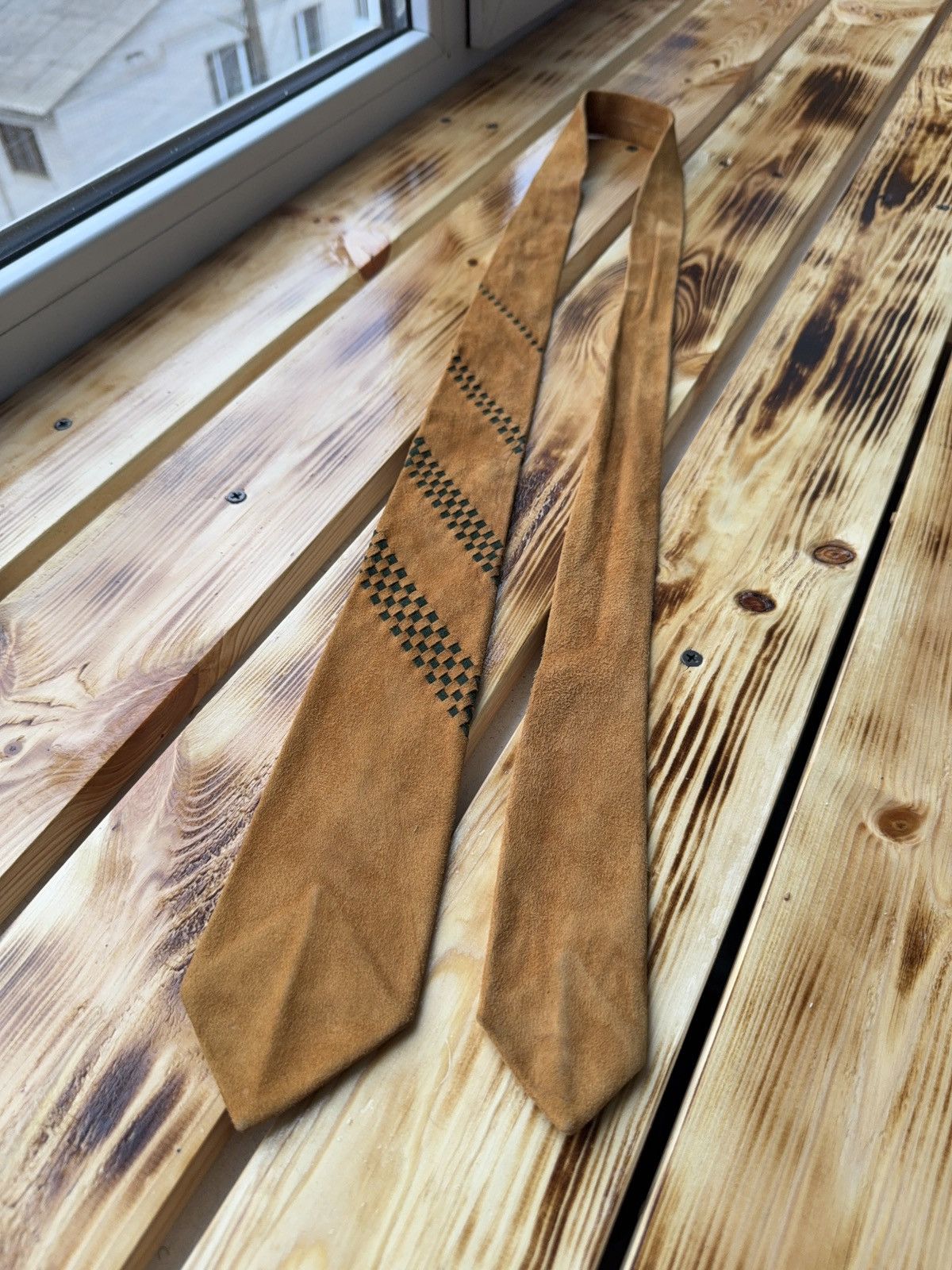 Vintage Retro Vintage Suede Tie Checkered Racing Flag Archive 70s Size ONE SIZE - 10 Thumbnail