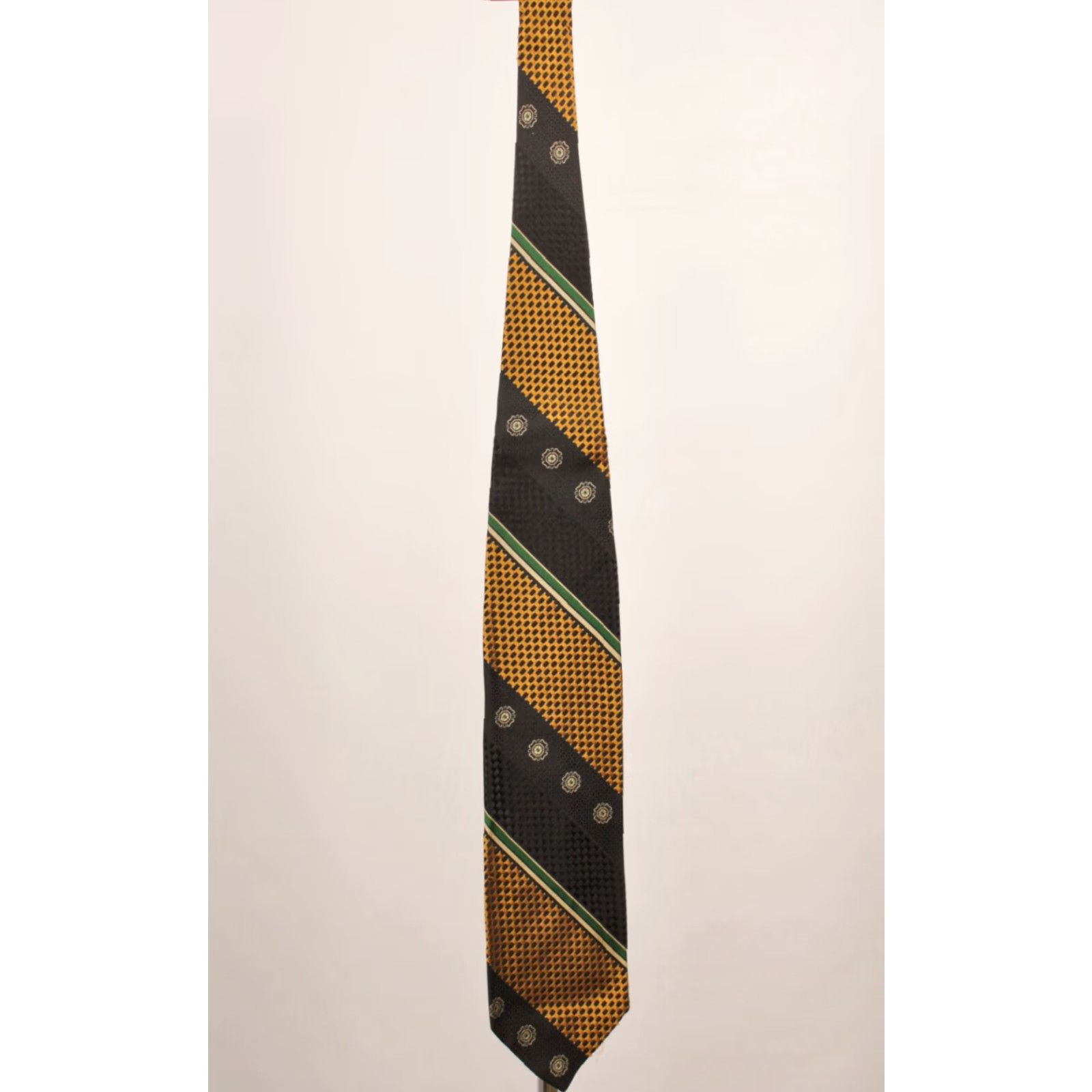 Vintage VTG James Davis Necktie Shirt Silk Tie NOS 70s Black Gold Green Striped Men’s / Adult Mens 56.25" 4" Wide Size ONE SIZE - 2 Thumbnail