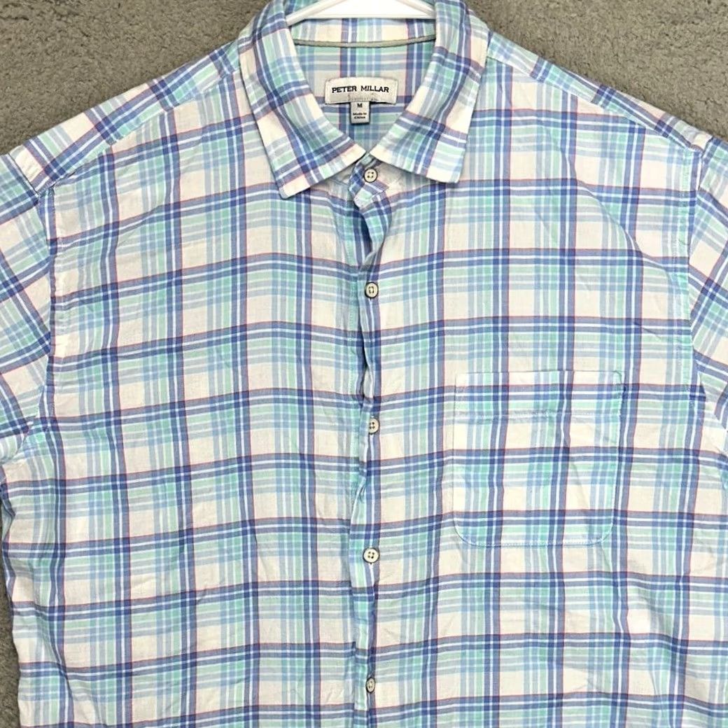 Peter Millar Peter Millar Shirt Mens Medium Blue White Plaid Button Up Long Sleeve Pocket EUC Size US M / EU 48-50 / 2 - 2 Thumbnail