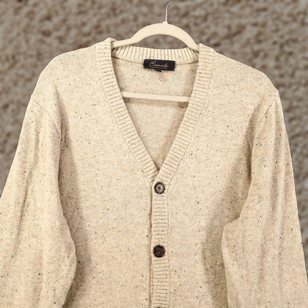Roundtree & Yorke Roundtree & Yorke Cardigan Mens Medium Ivory Grandpa Knit Wool Blend Sweater Size US M / EU 48-50 / 2 - 1 Thumbnail