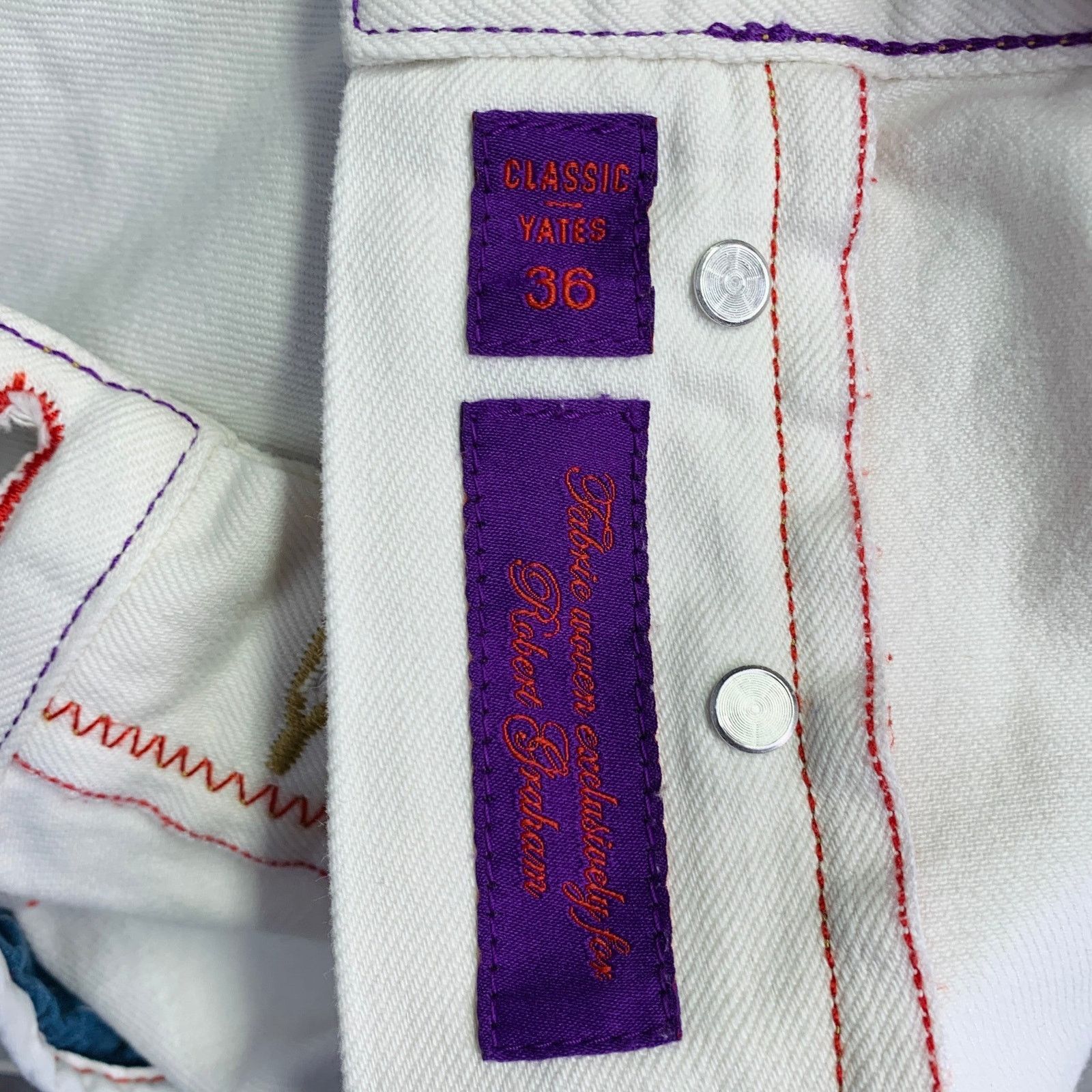Robert Graham 36 White Contrast Stitch Cotton Straight Distressed Jeans Size US 36 / EU 52 - 7 Thumbnail