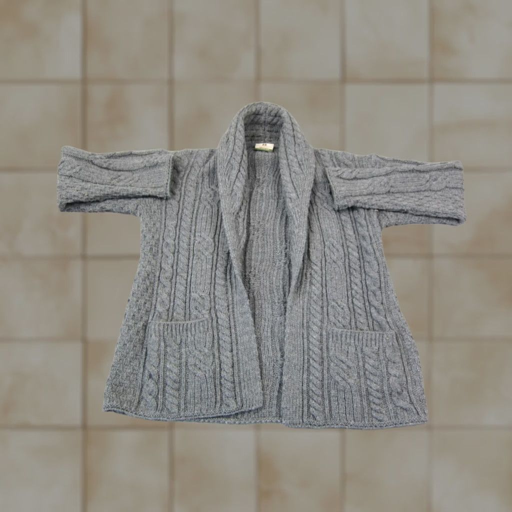 Vintage VINTAGE Carraig Donn Cardigan Womens Medium Gray Merino Wool Open Cable Knit 90s Size M / US 6-8 / IT 42-44 - 1 Thumbnail