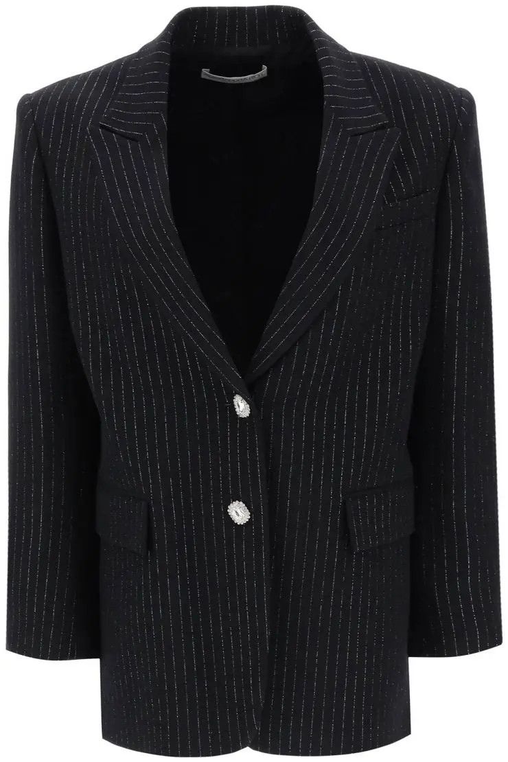 image of Alessandra Rich O1S22I1N0324 Lurex-Pinstriped Jacket In Black/silver, Women's (Size Small)