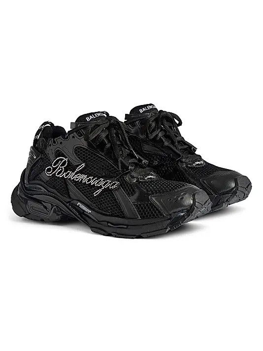 Balenciaga o1mt1gz0226 Runner Sneakers with Rhinestones In Black Size US 11 / IT 41 - 2 Thumbnail