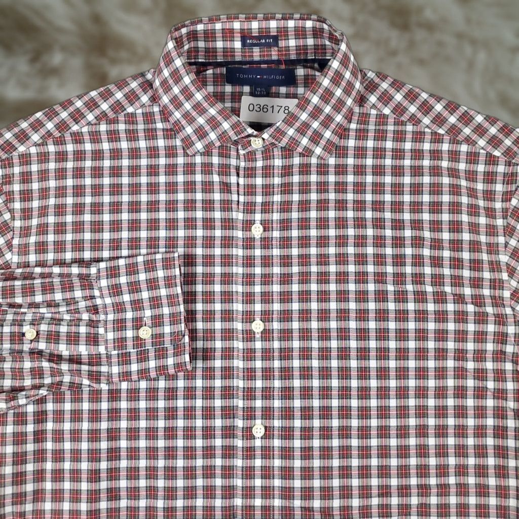 Tommy Hilfiger Tommy Hilfiger Shirt Mens 15.5 Red Plaid Dress Button Up Long Sleeve Size 40R - 1 Thumbnail