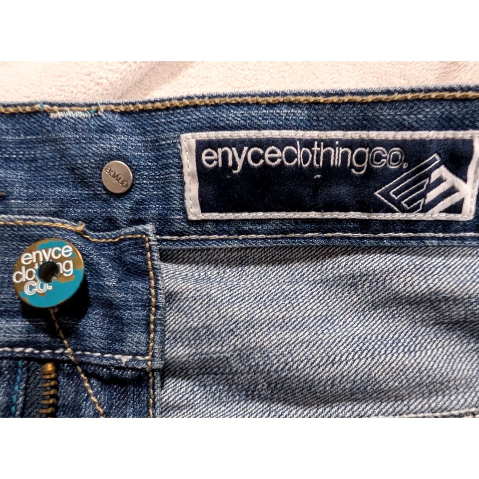 Enyce VTG Enyce Jeans Mens 42x34 Blue Baggy Embroidered Wide Leg Hip Hop Skater Y2K Jeans Mens 42 Blue Embroidered Baggy Wide Leg Hip Hop 90s Retro Mens Size US 42 / EU 58 - 6 Thumbnail