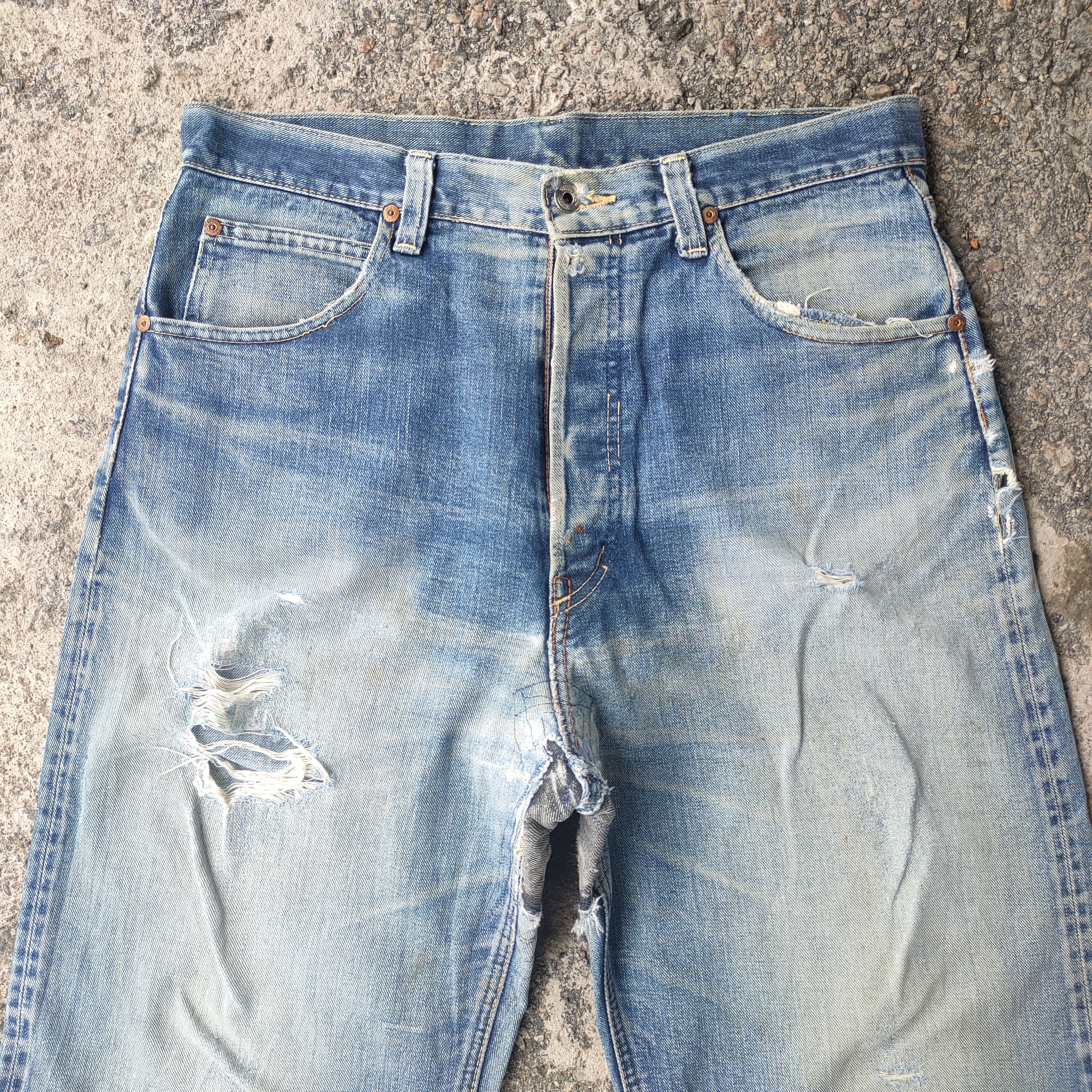 Union LA VINTAGE UNION MADE SELVEDGE FADED RIPPED JEANS DENIM PANTS Size US 34 / EU 50 - 4 Thumbnail