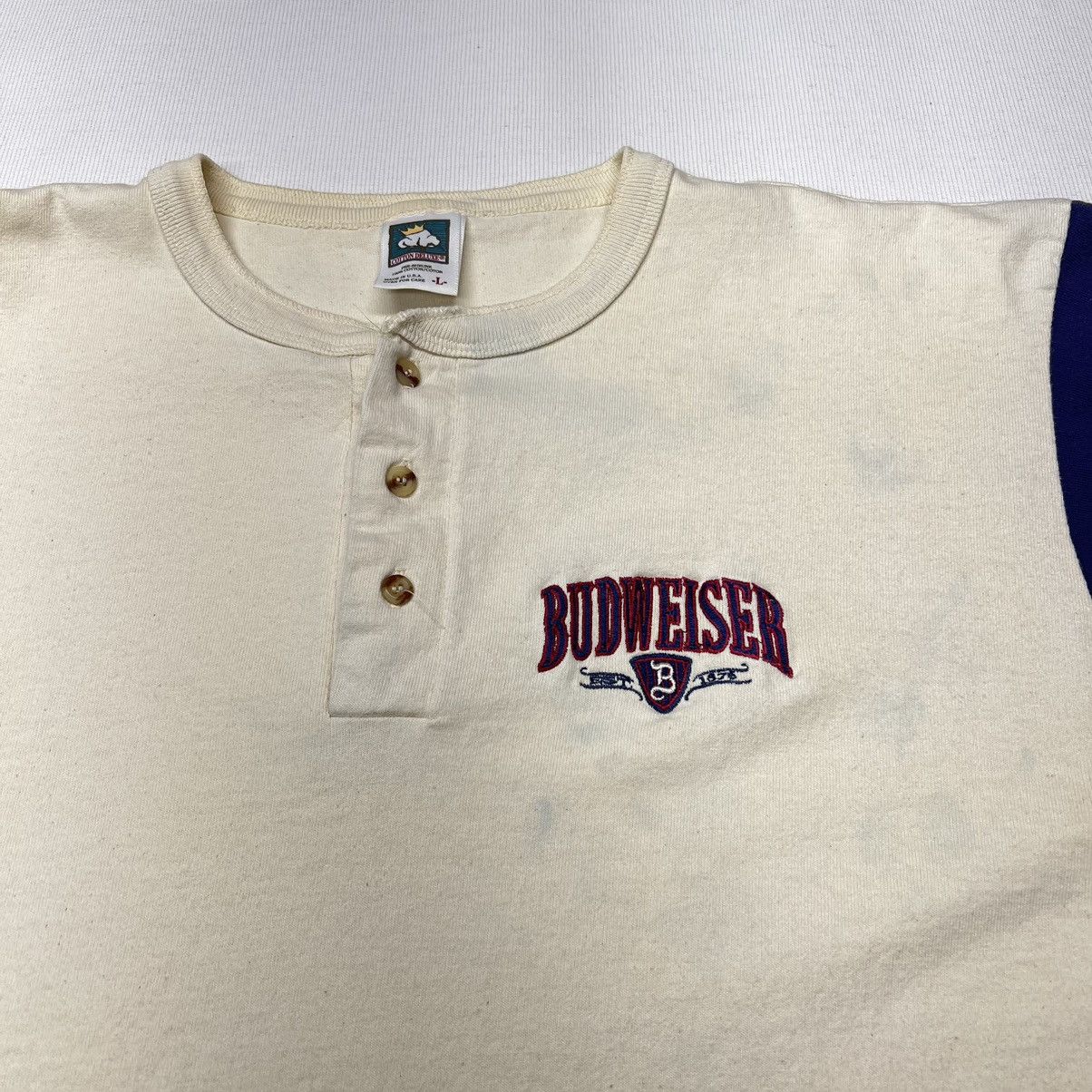 Budweiser × Vintage Budweiser Tee Shirt Henley Button Alcohol Beer Bar Promo Size US L / EU 52-54 / 3 - 2 Thumbnail