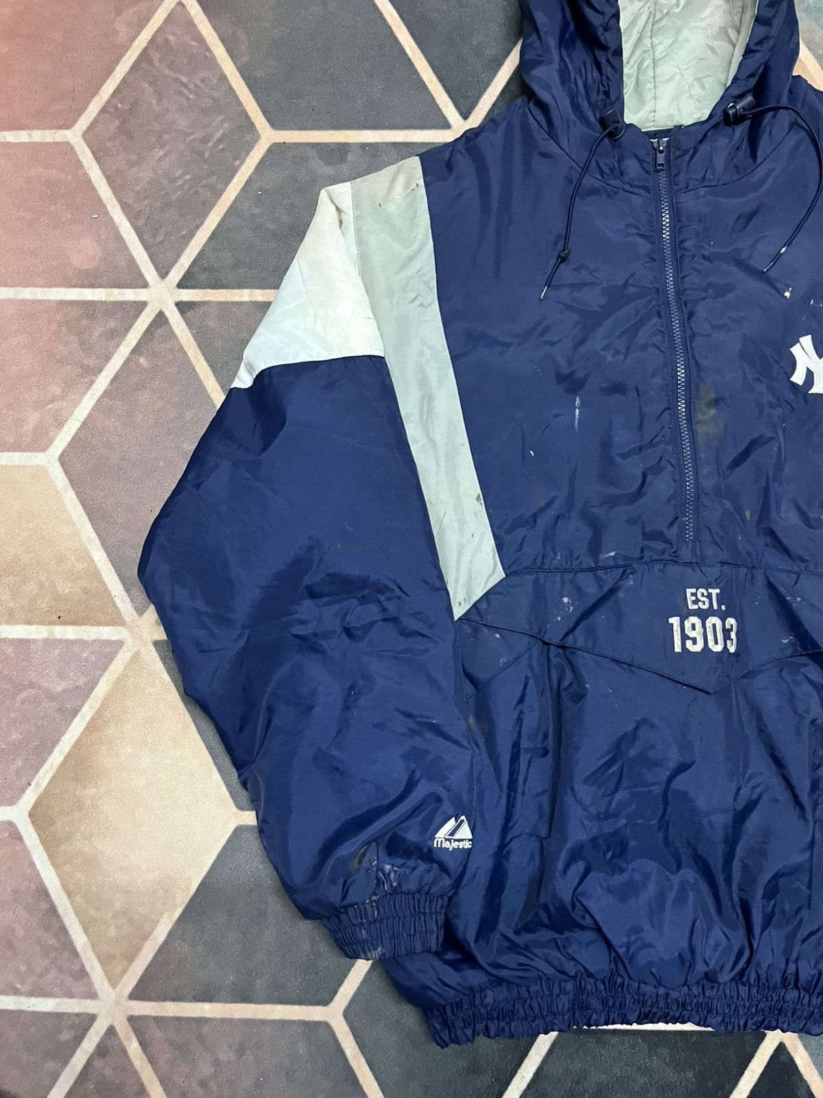 MLB 🔥TRUE VINTAGE 90s NY YANKEES BIG LOGO PULL OVER JACKETS Size US L / EU 52-54 / 3 - 9 Thumbnail
