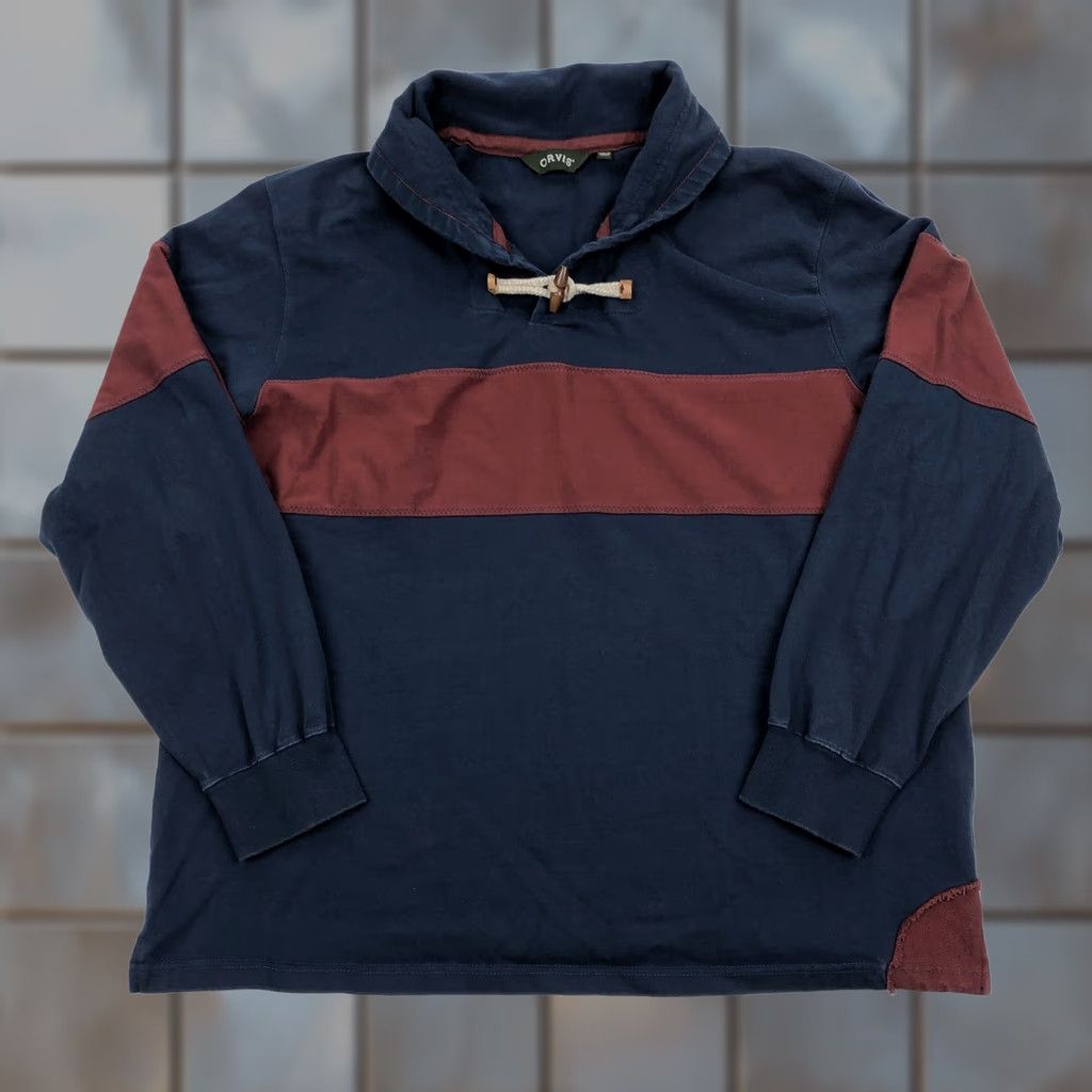Orvis ORVIS Men's XL Navy Blue Red Stripe Cotton Rugby Shawl Collar Toggle Sweater Size US XL / EU 56 / 4 - 1 Thumbnail