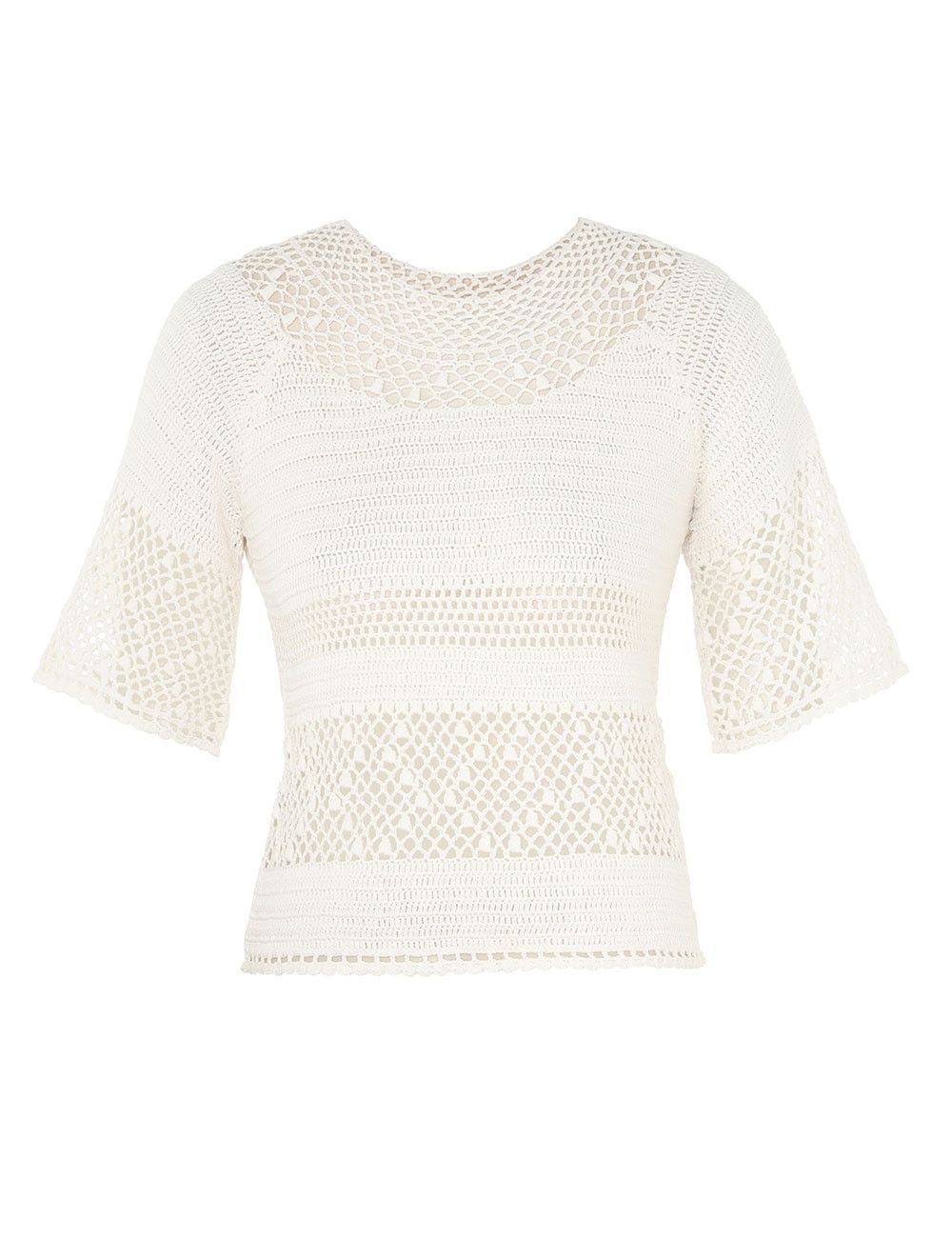 Zimmermann oc11z0525 Ottie Crochet T-Shirt in Ivory Size M / US 6-8 / IT 42-44 - 1 Thumbnail
