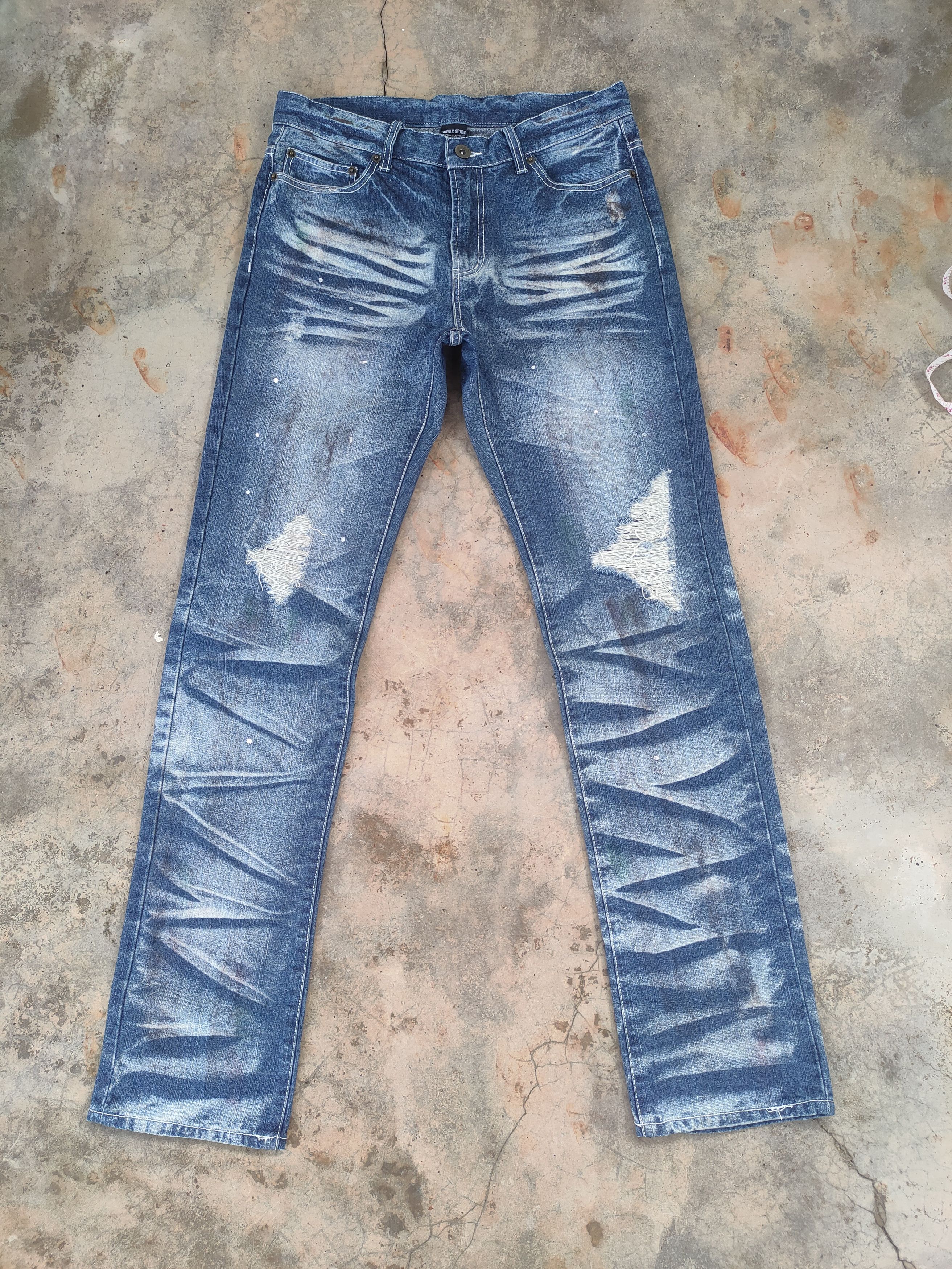 Jungles # VINTAGE STORM FADED DISTRESSED JEANS DENIM PANTS Size US 30 / EU 46 - 2 Thumbnail