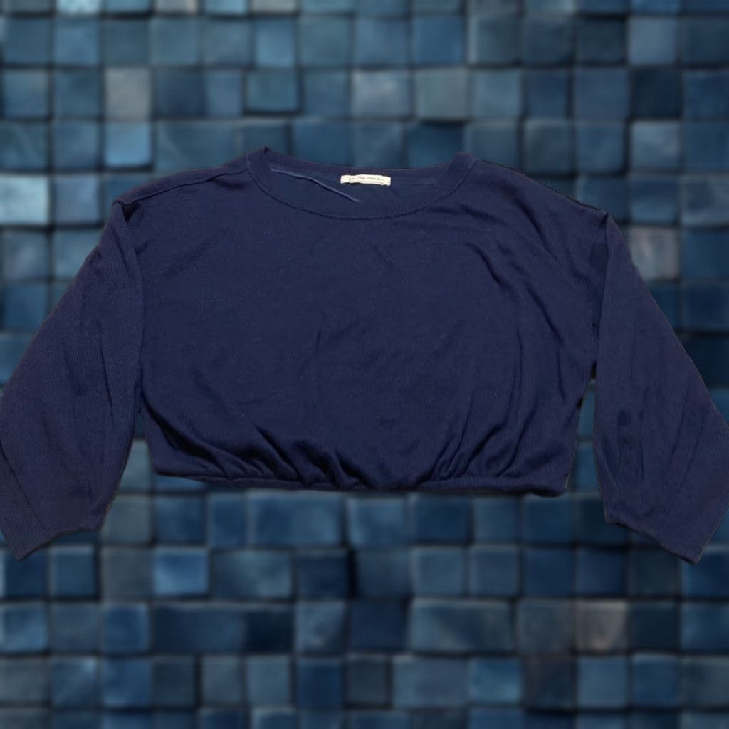 Free People Free People Sweater Womens Medium Blue 3/4 Sleeve Cropped Cuddle Bubble Knit Pullover Bohemian Winter Fall Spring, Regular, Size M Womens Size M / US 6-8 / IT 42-44 - 1 Thumbnail