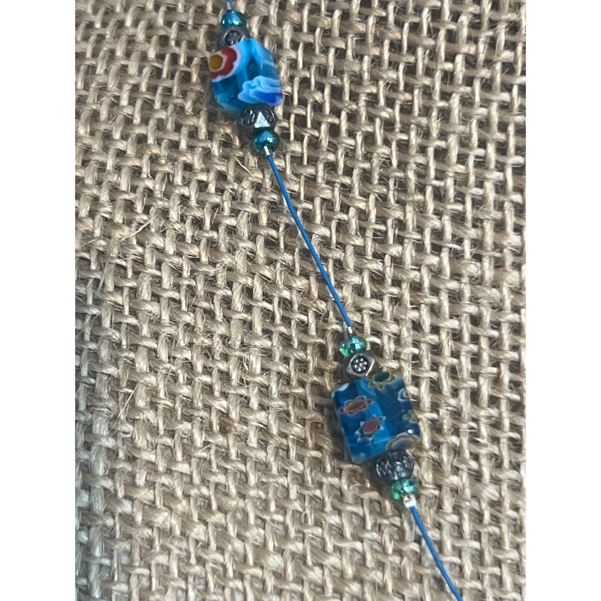 Other Millefiori Glass Bead Necklace Collar Blue Line Lobster Clas Size ONE SIZE - 3 Thumbnail