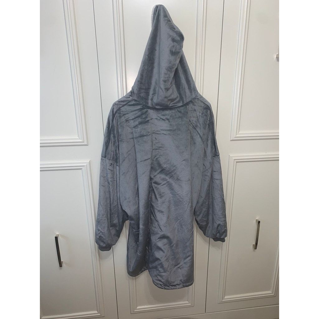 The Unbranded Brand Wearable Blanket Hoodie Unisex One Size Gray Sherpa Robe Size ONE SIZE - 6 Thumbnail