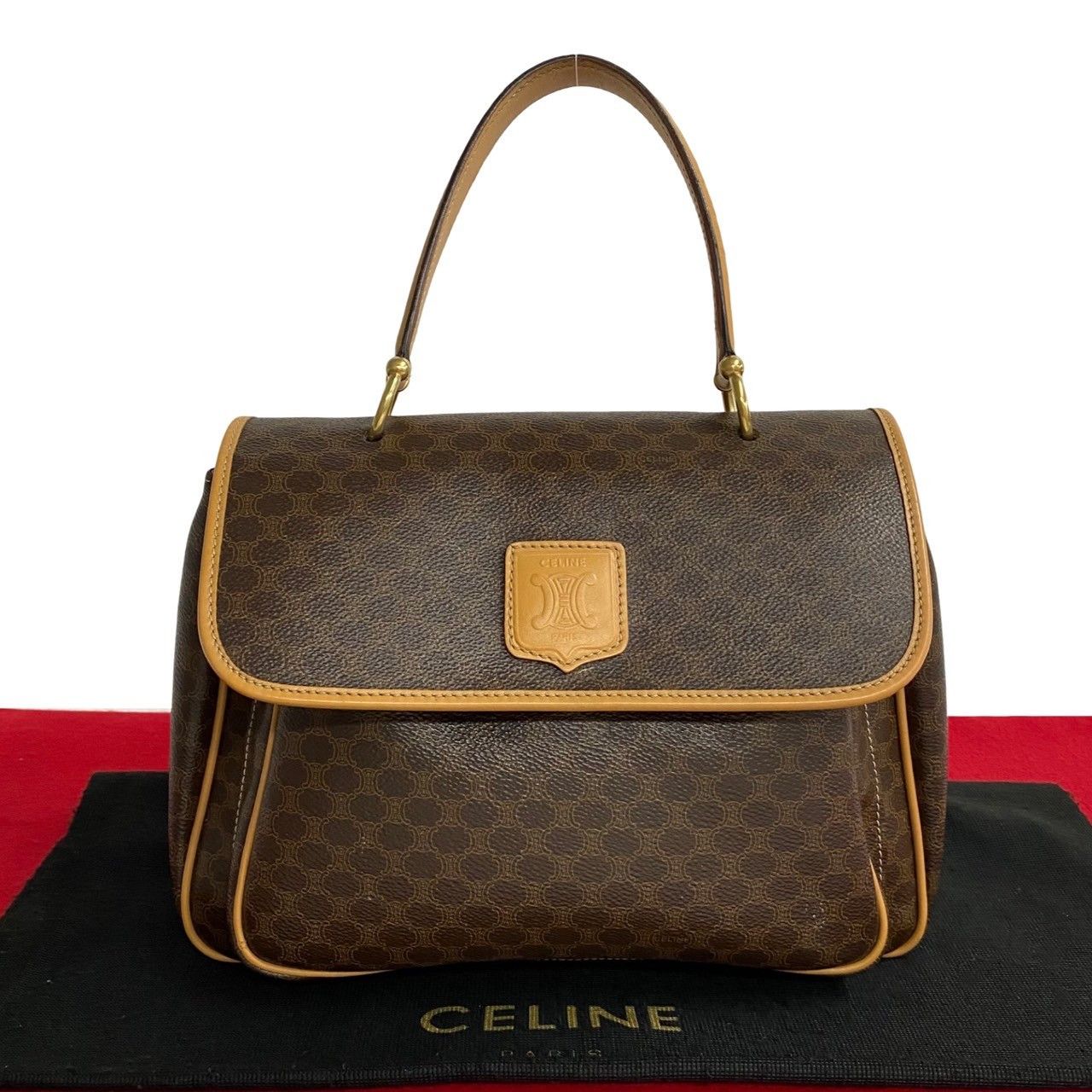 image of Celine Macadam Canvas Flap Handbag in Brown, Women's