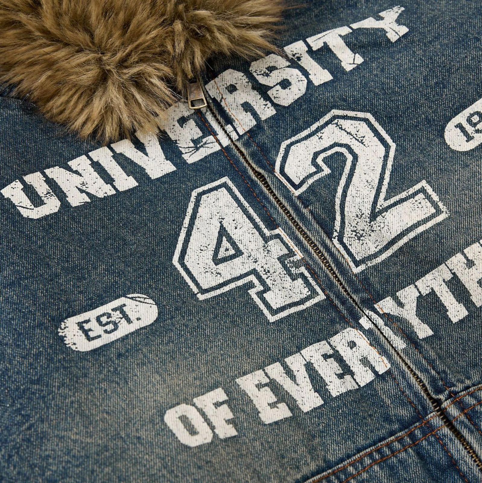 Japanese Brand Blue Faux Fur Hooded Denim Jacket, Casual Warm Outerwear Size US M / EU 48-50 / 2 - 4 Thumbnail