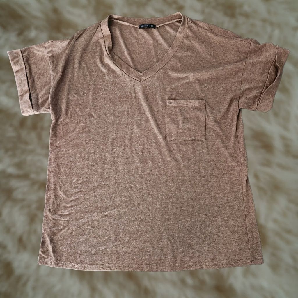 Vintage Miholl Shirt Rolled Women's XL Short Sleeve V-Neck Loose Tee Brown Size XL / US 12-14 / IT 48-50 - 1 Thumbnail