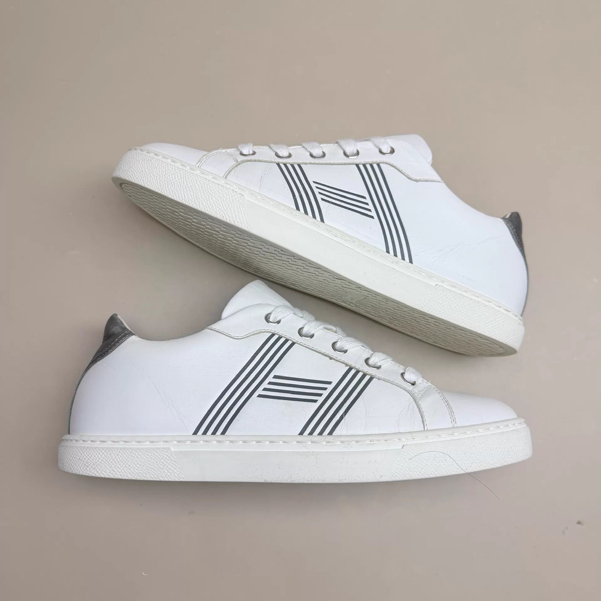 Hermes Hermes Gray & White H Lace-Up Sneaker 37 95 New Size US 6.5 / IT 36.5 - 4 Thumbnail