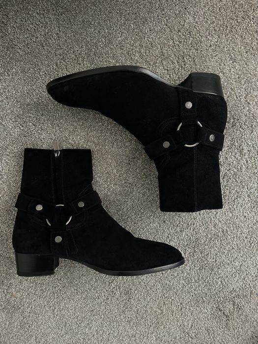 Yves Saint Laurent Saint Laurent Black Suede Wyatt Harness Boots