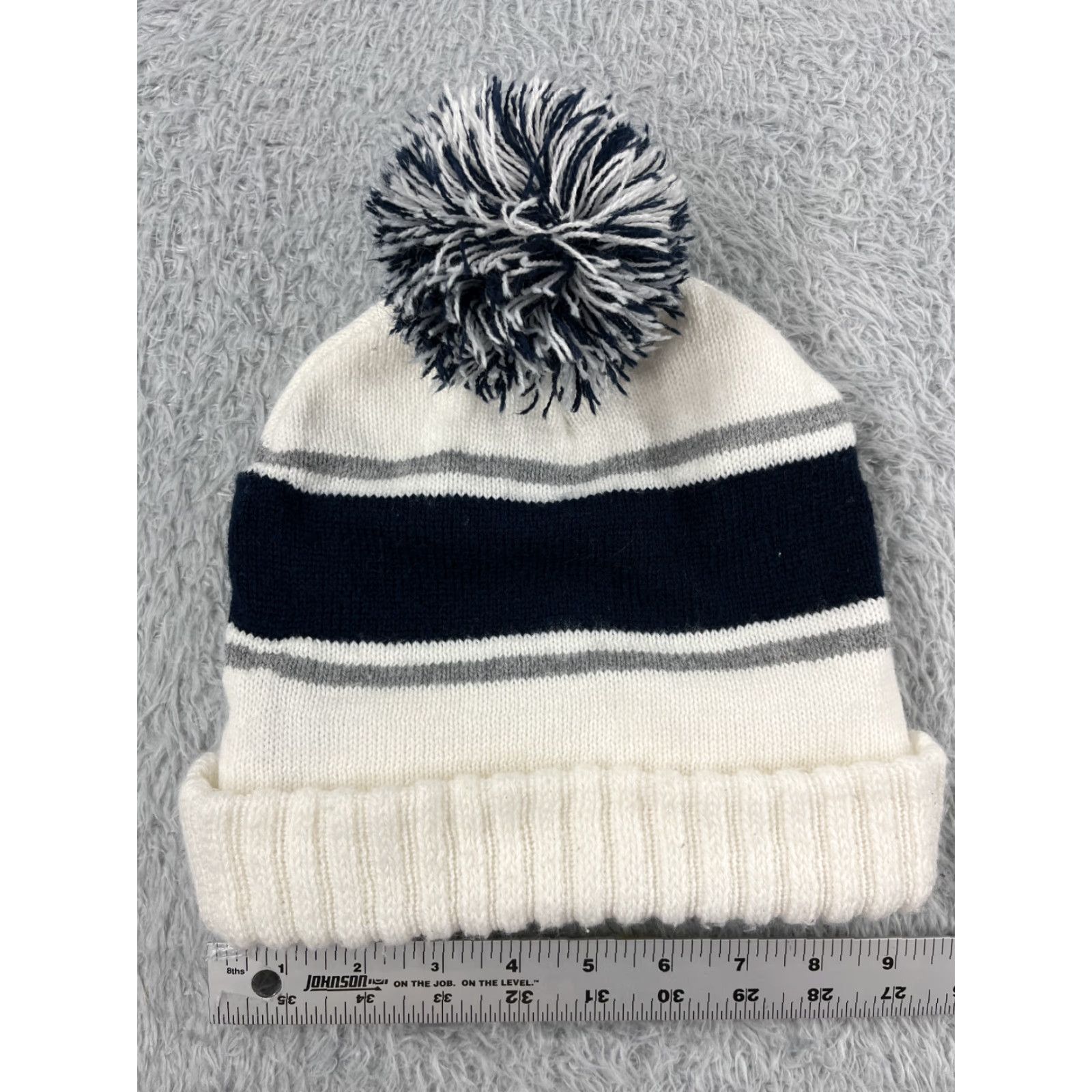 Vintage Utah State Style Hat Adult OS White Blue Beanie Toque Knit Acrylic Made USA Pom Size ONE SIZE - 5 Thumbnail