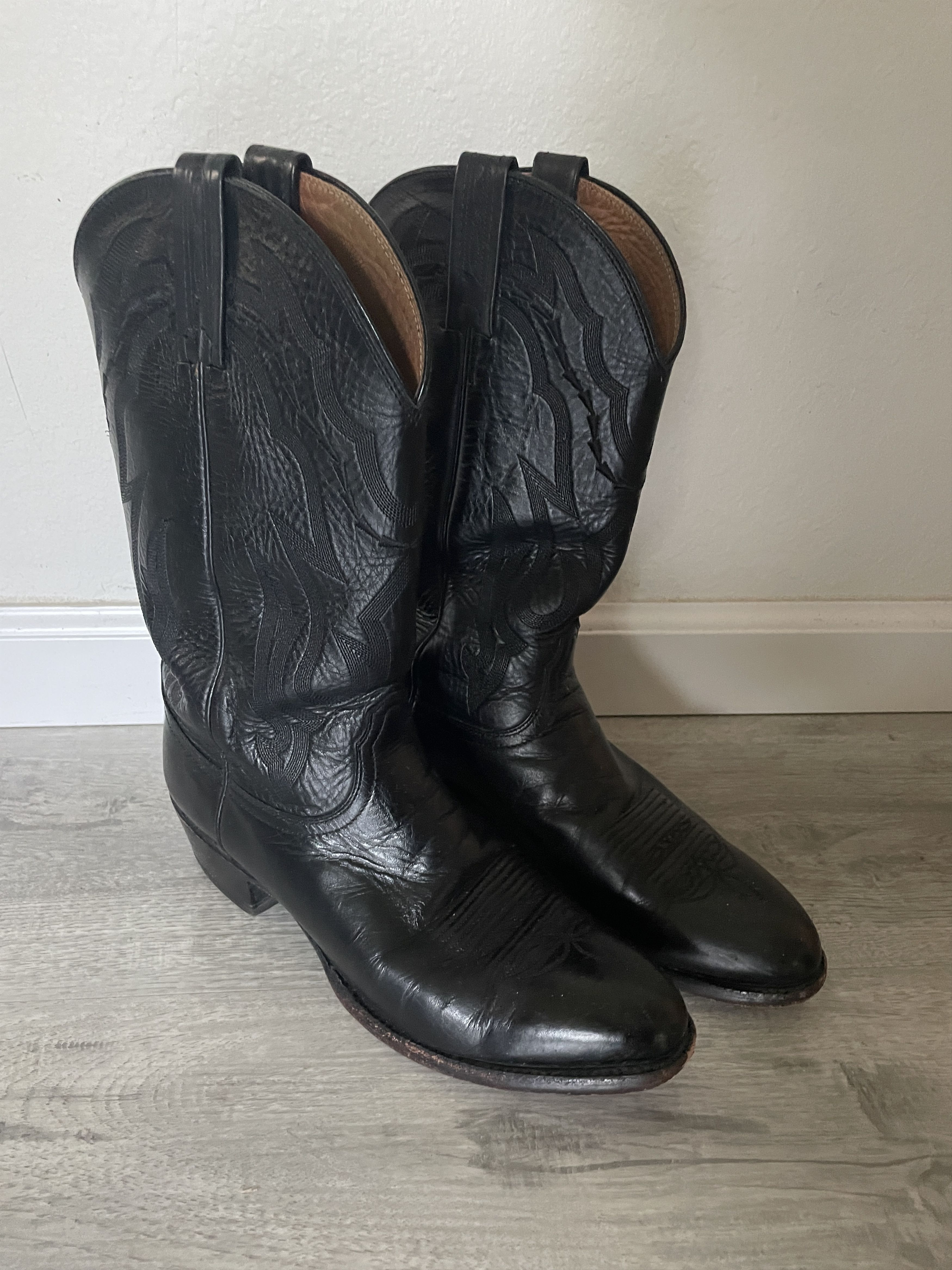 image of Lucchese 2000 Men’S Black Leather Cowboy Boot, Men's (Size 10.5)