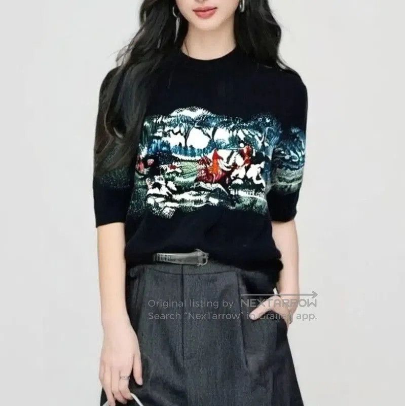 Dior Dior Black Wool Print Short Sleeve Sweater . Size S / US 4 / IT 40 - 1 Thumbnail