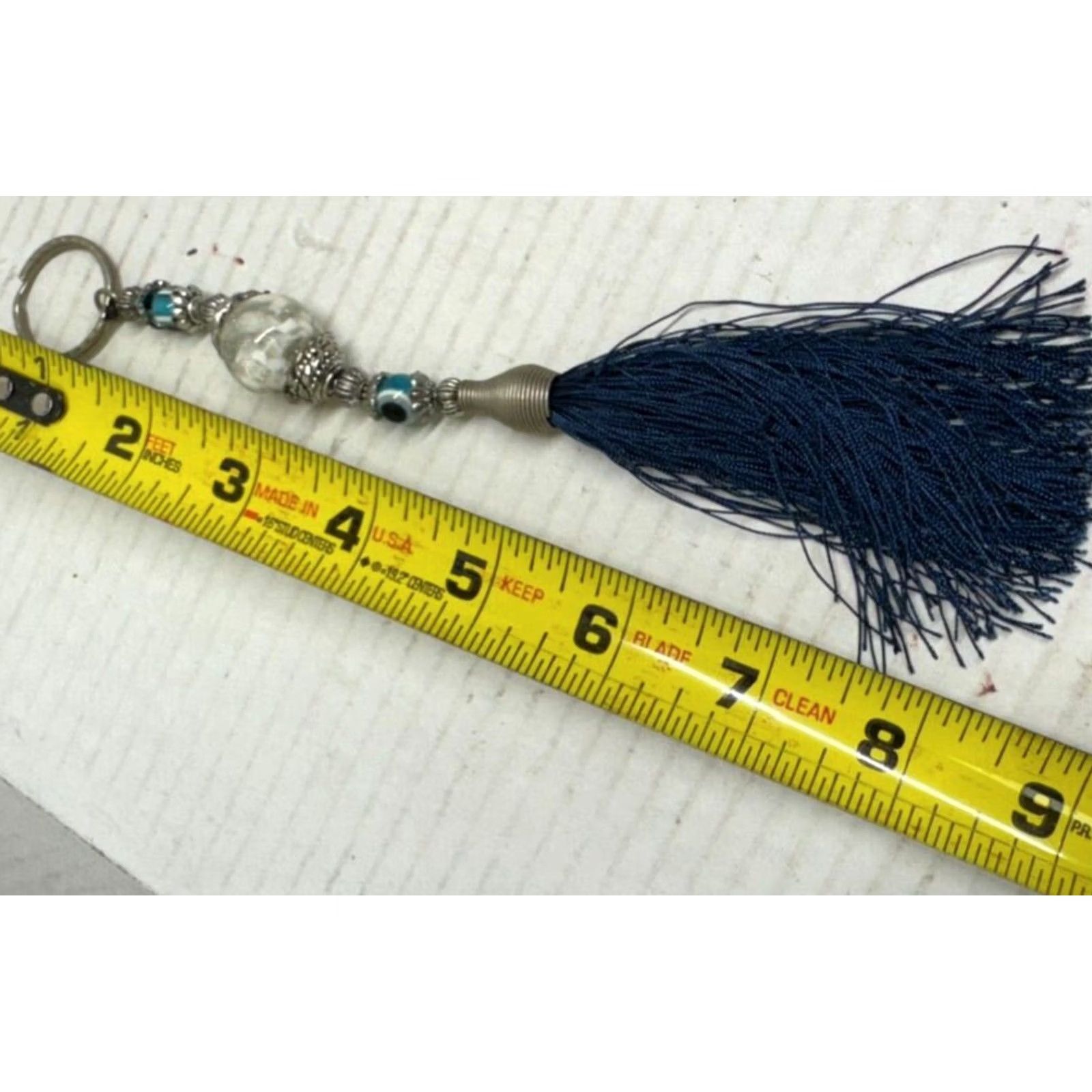 Vintage New Key Chain Metal Ring Pearl Beads Tassel Feather eye balls silver stone New Size ONE SIZE - 4 Thumbnail