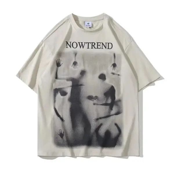 image of 90's Design Shadow Printed Vintage T Shirt in Beige, Men's (Size Large)