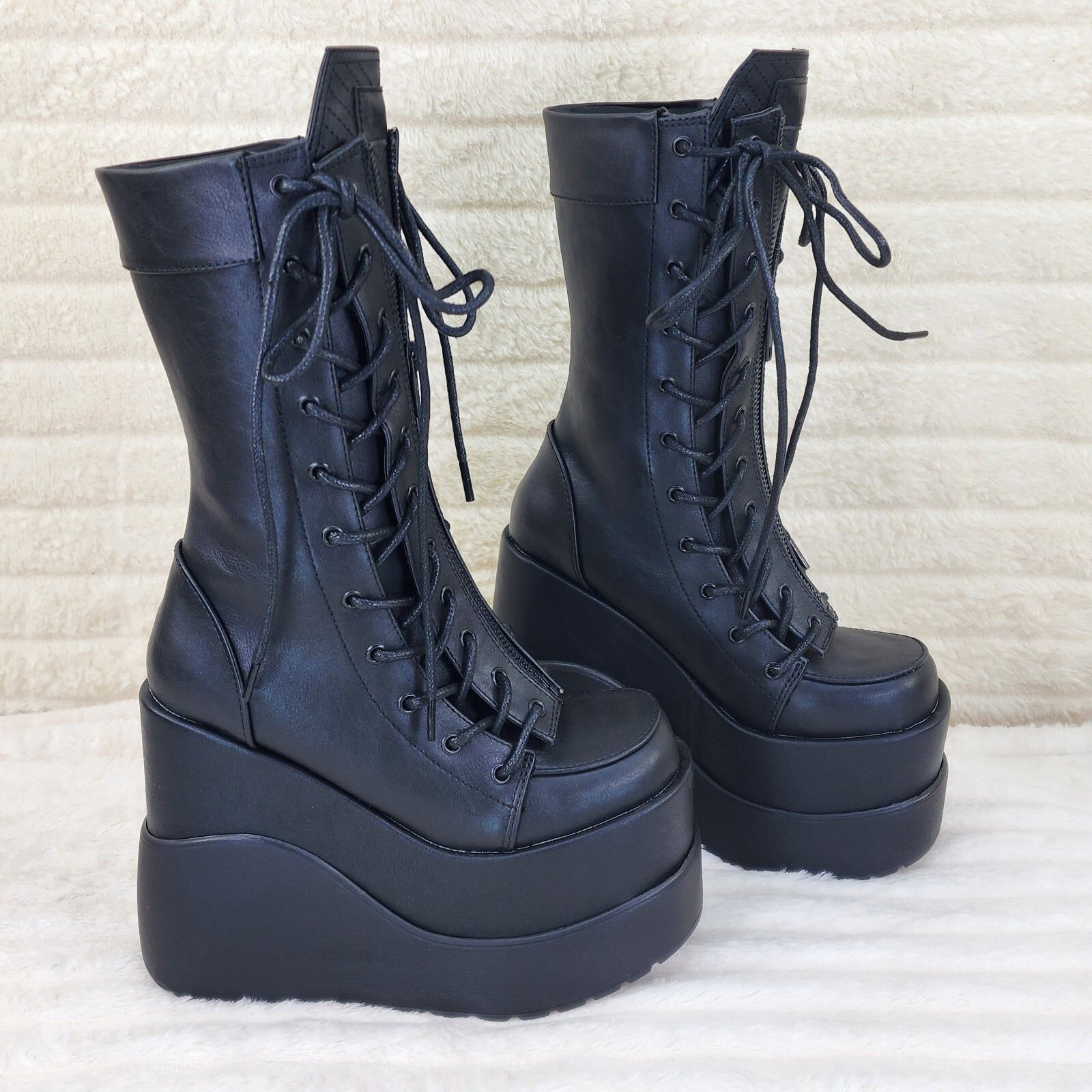 Demonia Cult DEMONIA Void Black Matte Platform Wedge Corset Mid Calf Goth Size US 8 / IT 38 - 4 Thumbnail