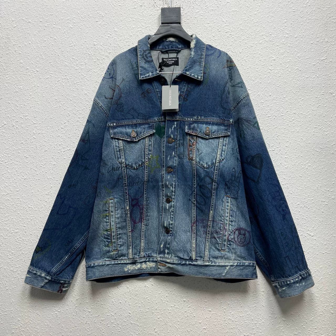 balenciaga hand-painted distressed denim jacket