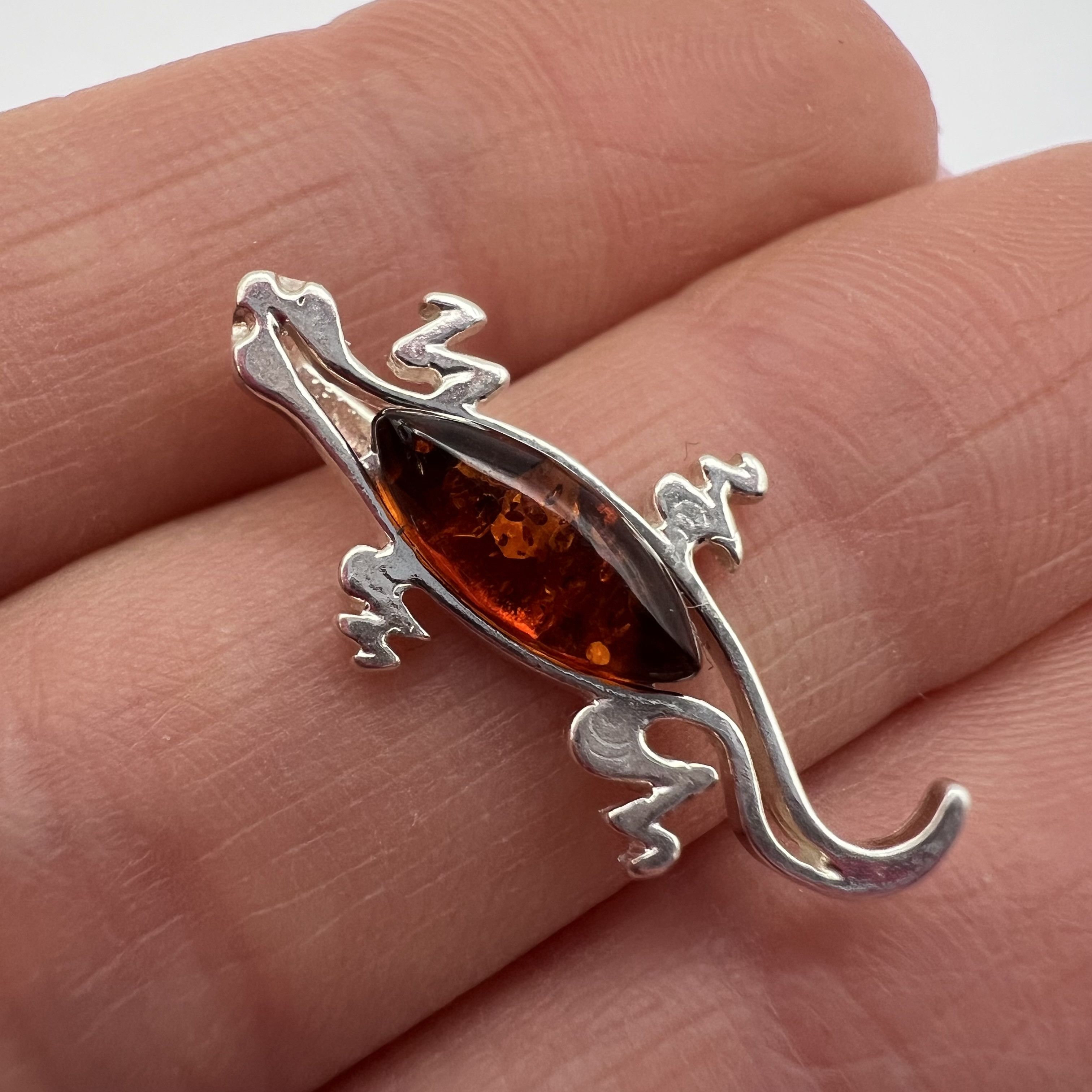 Sterling Silver Vintage Pendant lizard Sterling Silver 925 Stone Amber 1.1gr Size ONE SIZE - 1 Thumbnail