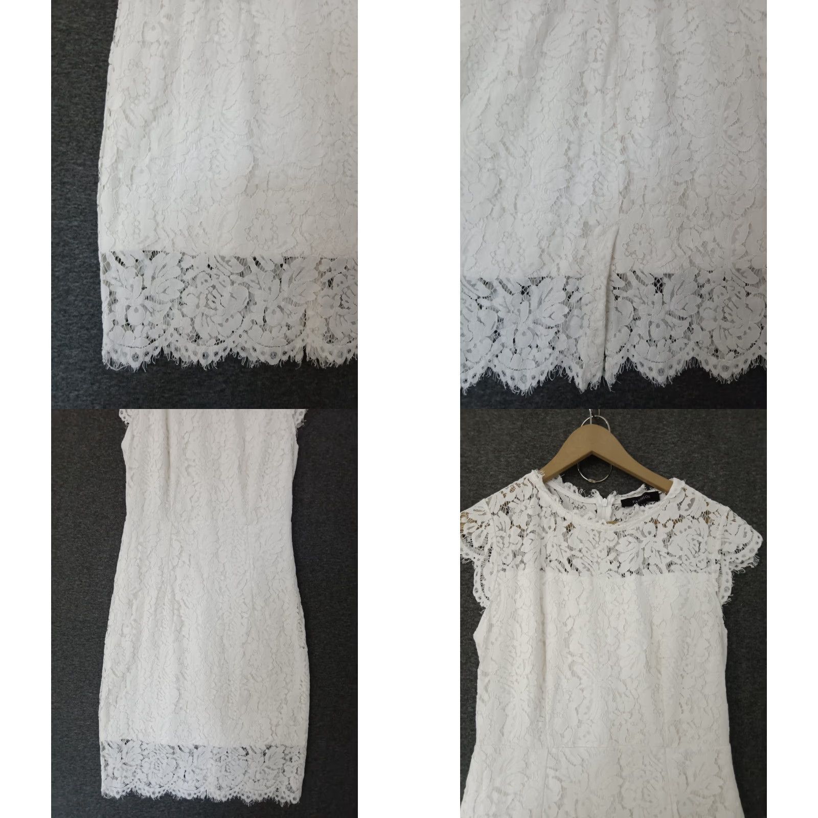 Vintage VINTAGE FASHION Women’s White Lace Sheath Midi Cap Sleeve Floral Lined Dress M - Party/Cocktail Size M / US 6-8 / IT 42-44 - 8 Thumbnail