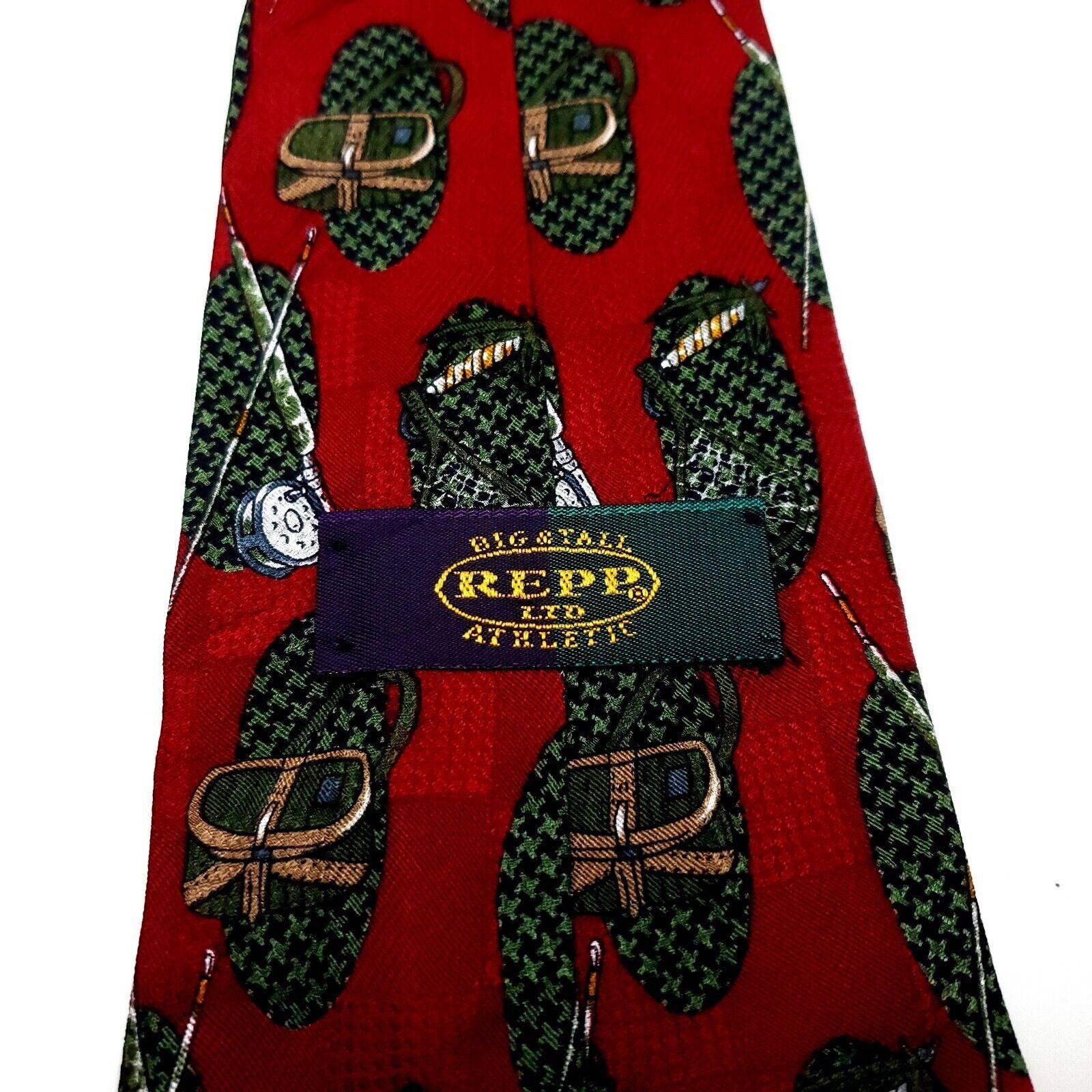 Vintage Repp Ltd Silk Tie Red Print Fishing Long Wide Size ONE SIZE - 3 Thumbnail